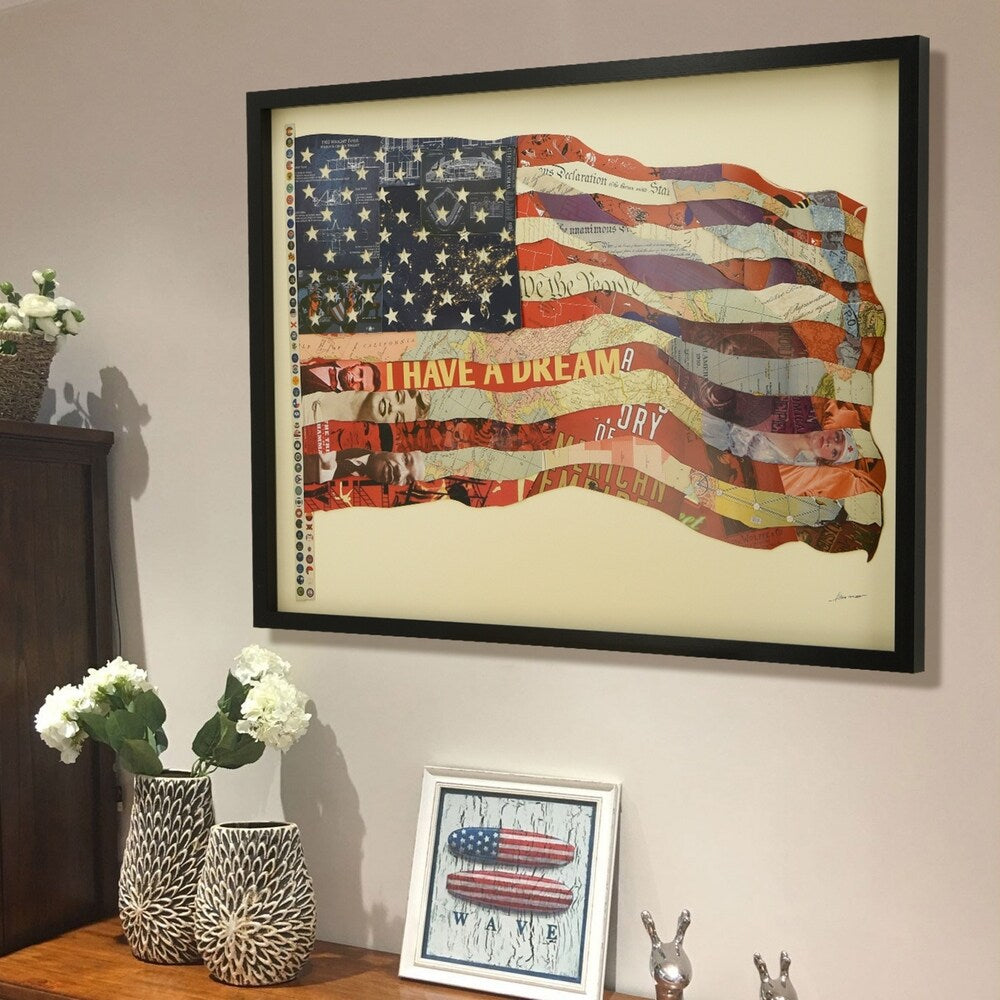 American Flag Dimensional Collage Art - Framed Under Glass in Black Shadow Box | Patriotic Home Decor, Office Wall Art, Gift for Veterans & Memorial Day