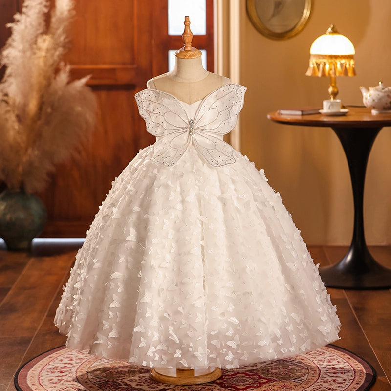 Elegant White Butterfly First Communion Dress for Baby Girls - Toddler Ball Gown for Church Ceremonies & Special Occasions