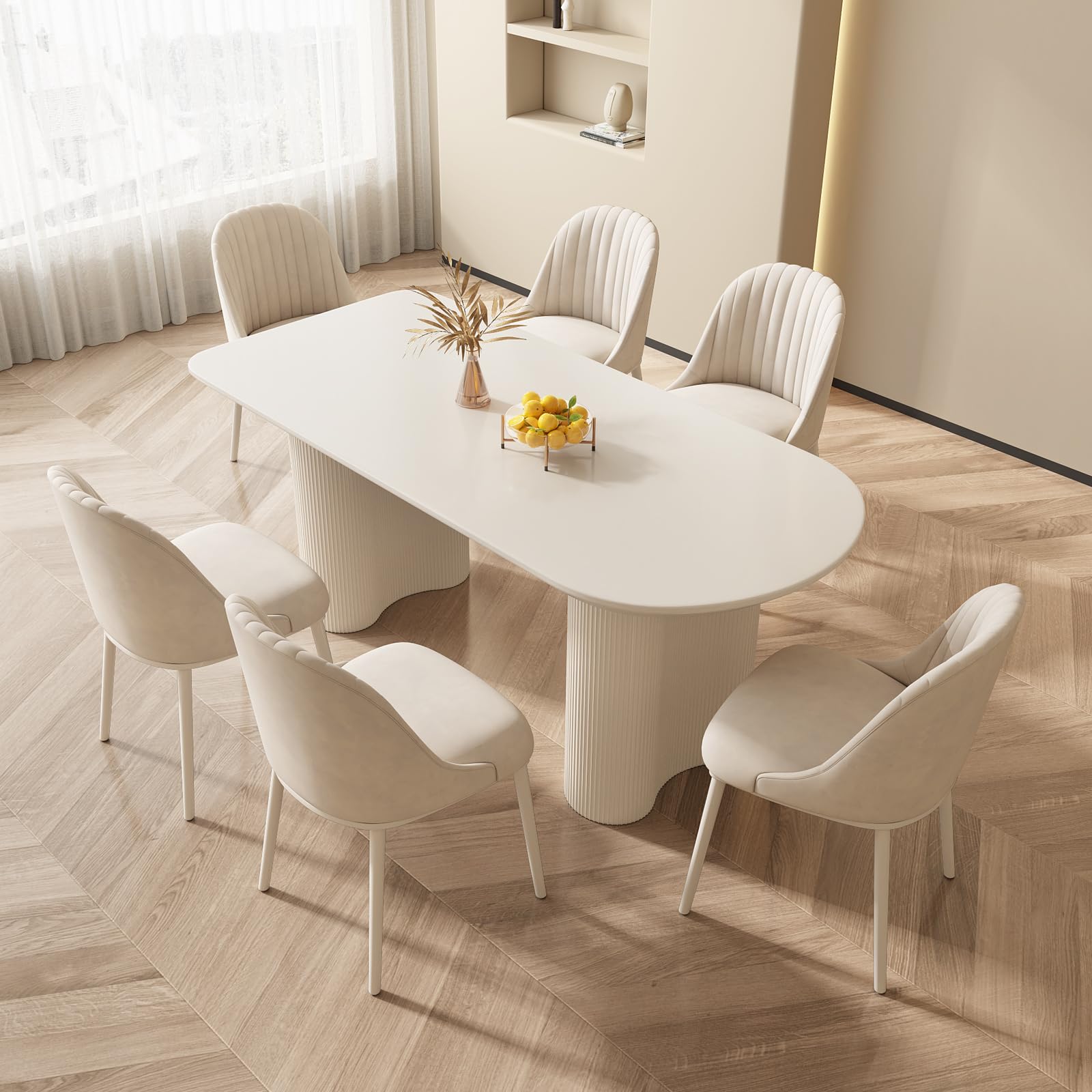 Modern 6-Piece Dining Table Set with Chairs - White Kitchen & Breakfast Nook Furniture for Small Spaces | Perfect for Indoor Dining, Living Room & Bar Areas