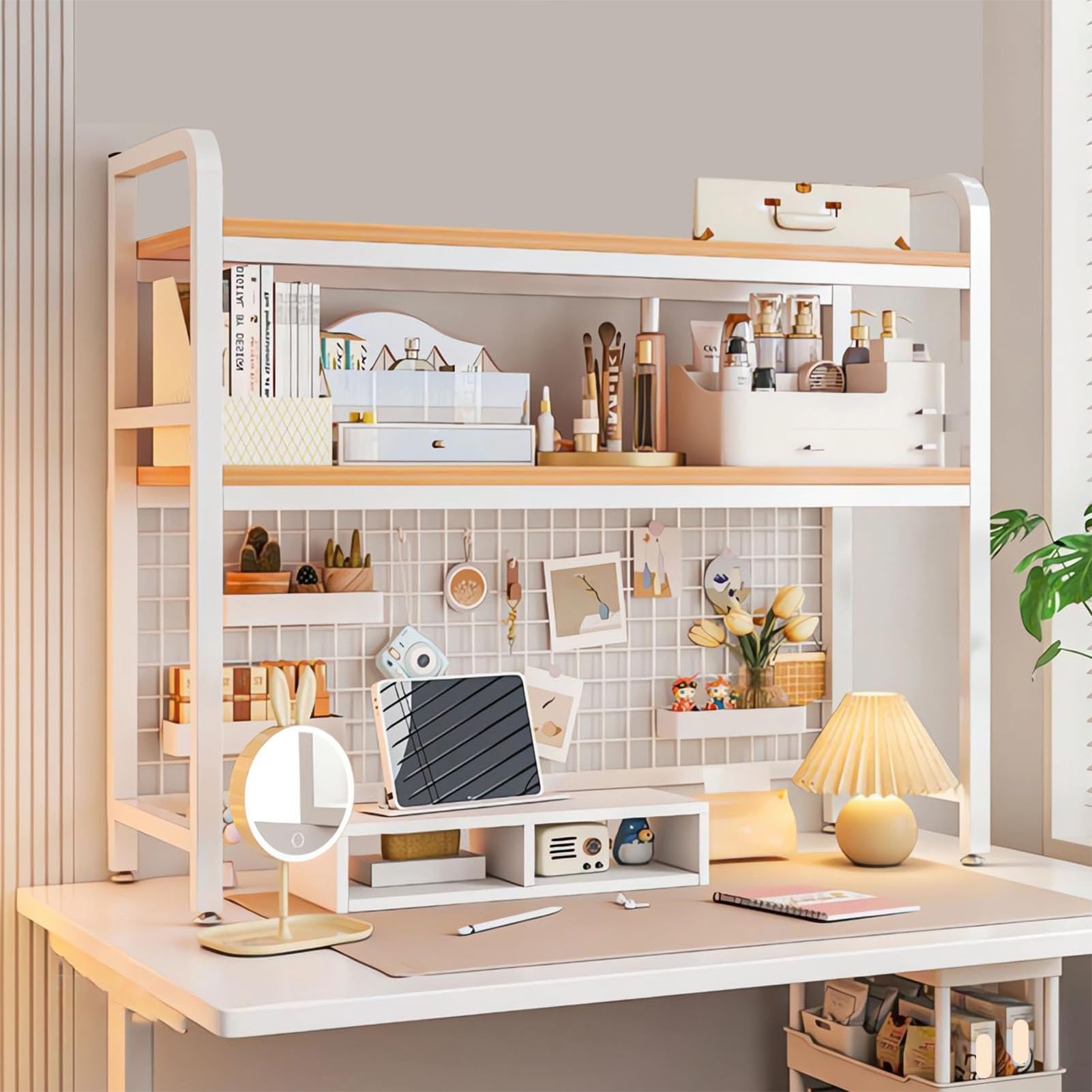2-Tier Multipurpose Desk Hutch Organizer Shelf - Desktop Bookshelf & Computer Desk Organizer Rack for Office, Home, and Study Spaces | Perfect for Storing Books, Files, and Office Supplies