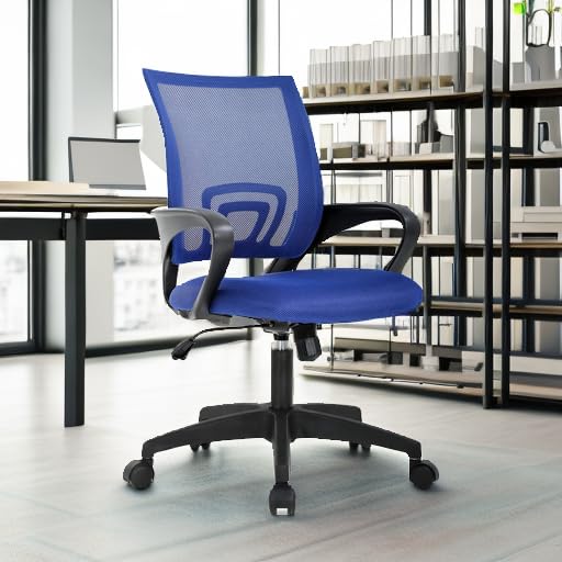 Ergonomic Mesh Office Chair with Adjustable Lumbar Support - Modern Executive Swivel Rolling Computer Desk Chair for Women & Adults (Blue) - Perfect for Home Office, Gaming & Workspaces