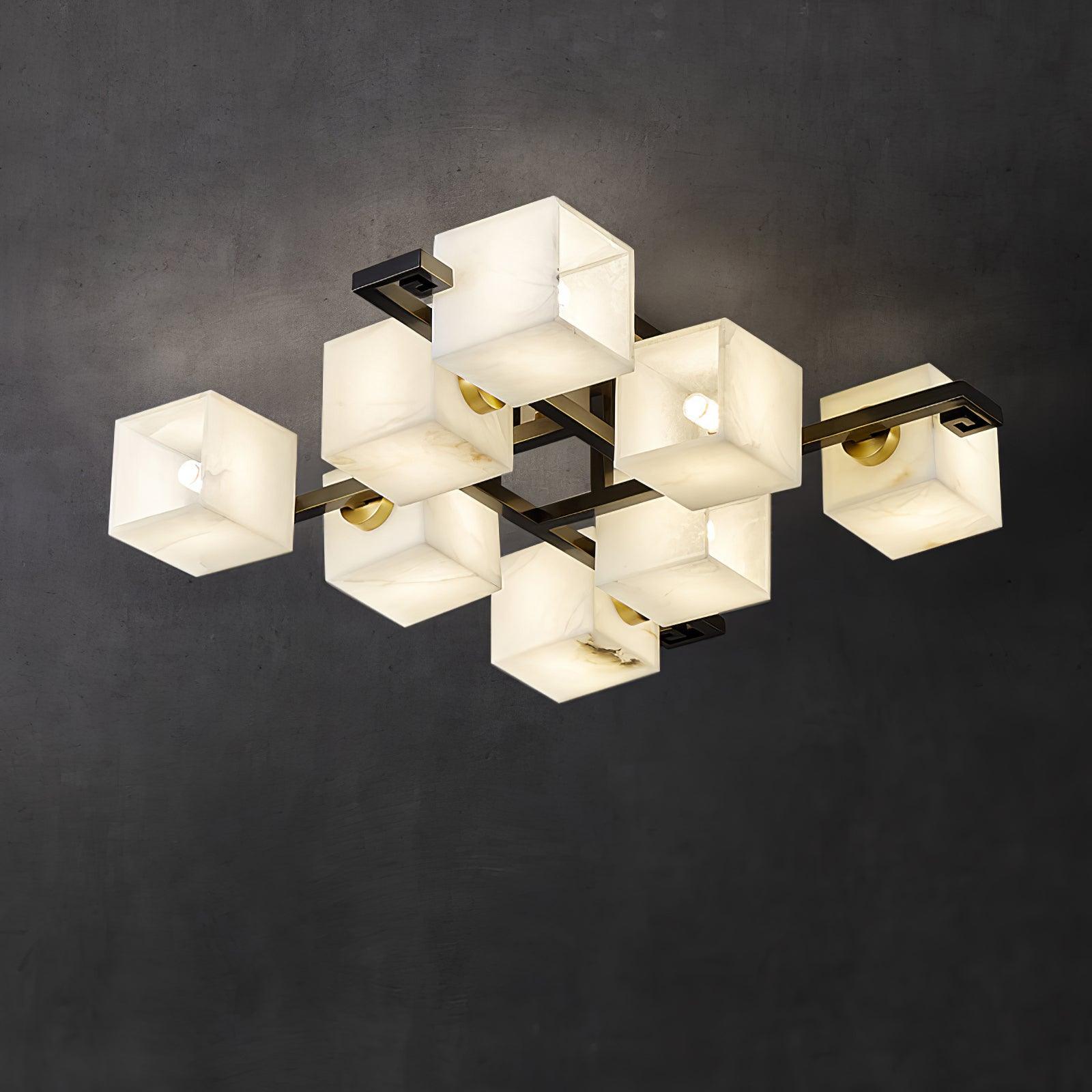 Modern Cubist Alabaster Cluster Ceiling Light - Geometric Chandelier for Dining Room, Living Room & Bedroom - Elegant Minimalist Lighting for Home Decor