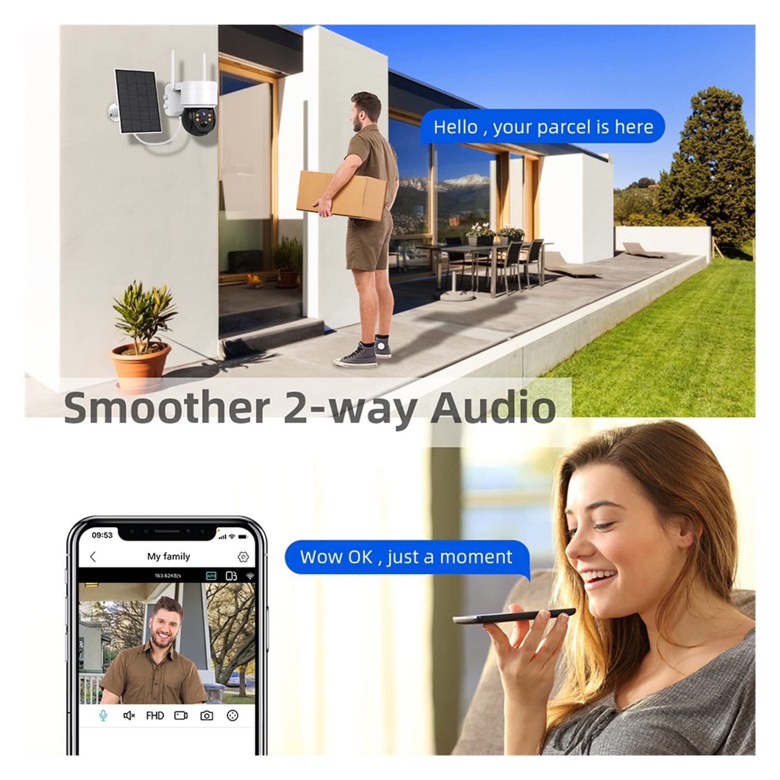 SilteD Solar Security Camera Outdoor - 1080P HD WIFI Wireless PTZ Battery Camera with PIR Human Detection & Solar Panel - Ideal for Home, Yard, and Business Surveillance (No SD Card Included)