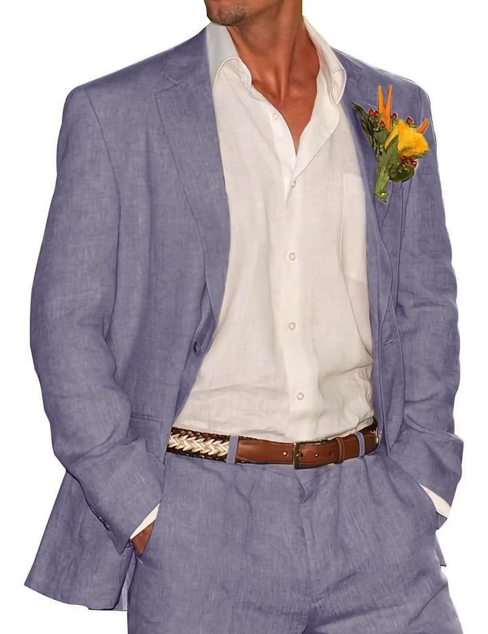 Men's Slim Fit Linen Suit 2-Piece Set - Summer Wedding Groomsmen Attire, Casual Linen Blazer for Prom & Parties (Big & Tall Sizes) | Perfect for Beach Weddings, Outdoor Events & Summer Business Casual