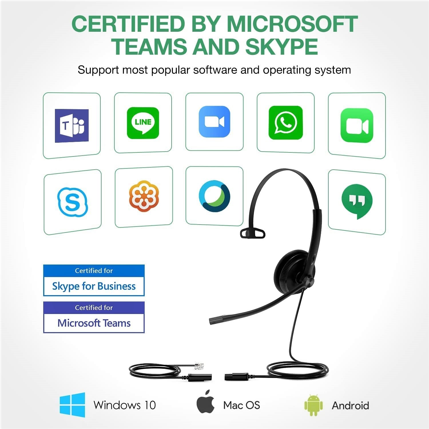 Yealink YHS34 & YHS34 Lite Professional Wideband Headset with Noise Cancellation - Dual & Mono Options for Clear Calls - Perfect for Office, Call Center & Remote Work