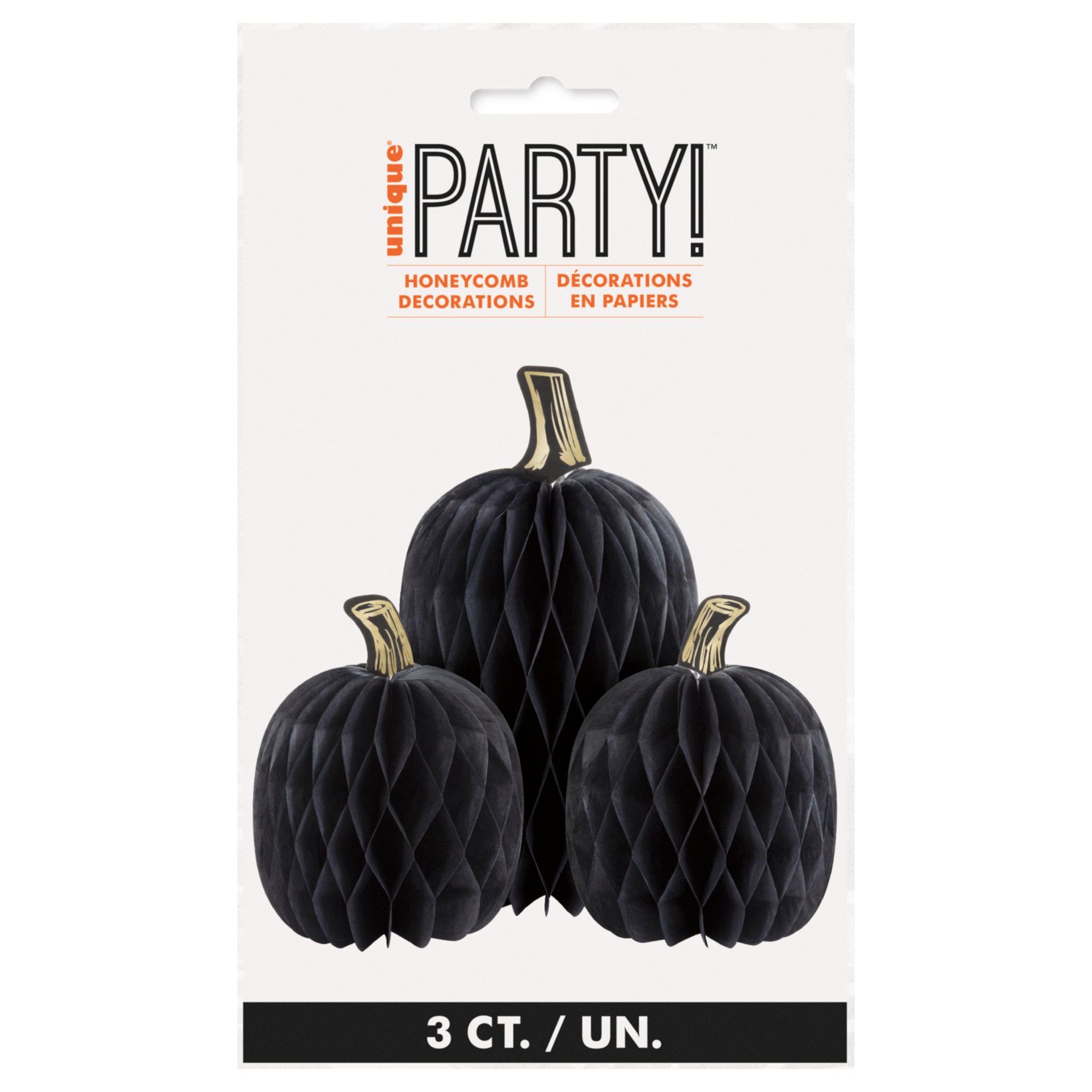 Black Pumpkin Honeycomb Centerpieces - Set of 3 | Fall Table Decorations for Halloween, Thanksgiving & Autumn Party Decor