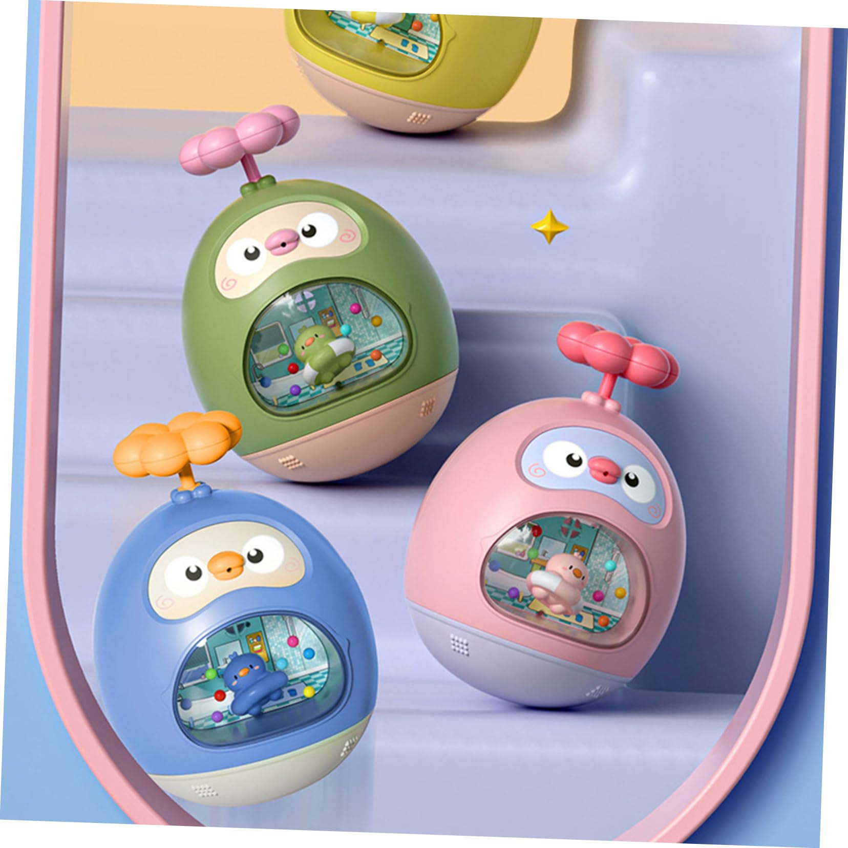 Vaguelly 4-Piece Tumbler Toy Set - Cute Animal Shakers for Kids, Fun Bath & Beach Toys, Pink ABS Plastic - Perfect for Bathtime Play, Pool Parties & Toddler Sensory Development