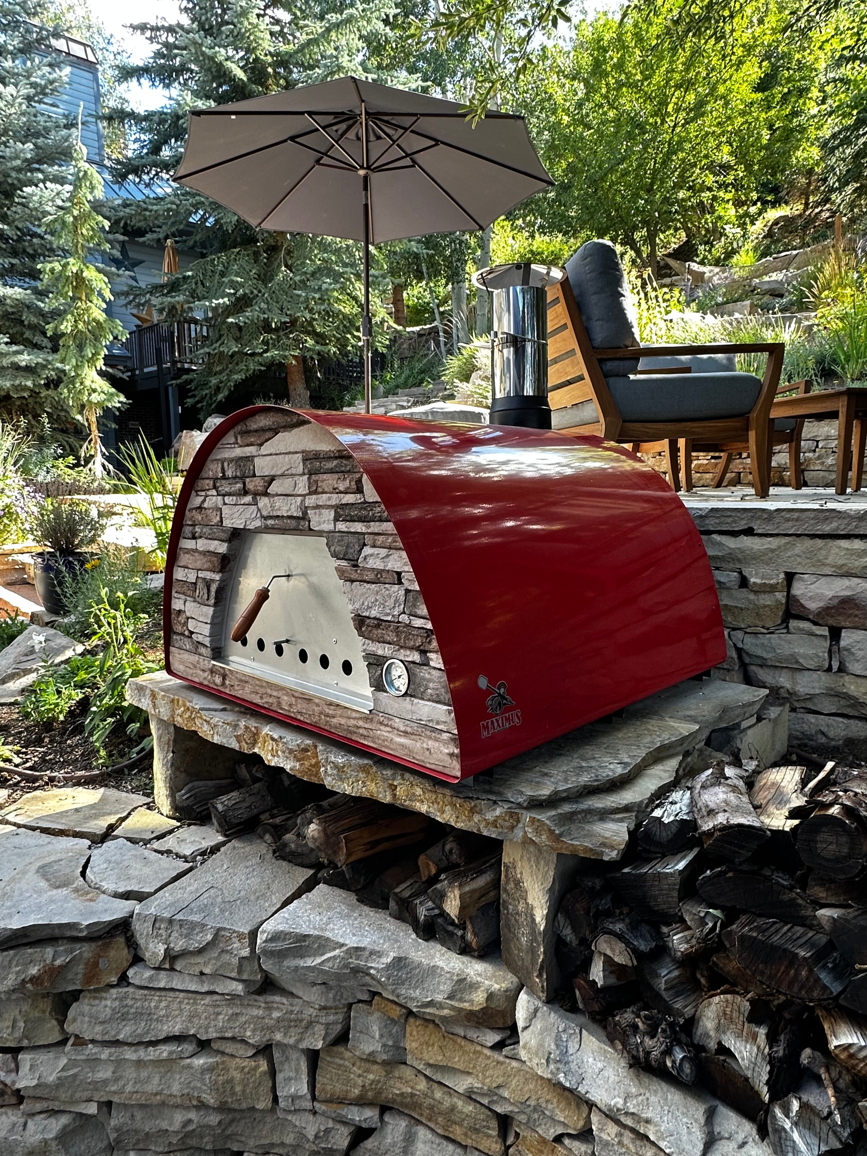 MAXIMUS PRIME Large Portable Pizza Oven - Outdoor Wood Fired Pizza Maker, Stainless Steel & Red Finish - Perfect for Backyard, Camping, Picnics and Tailgating Parties