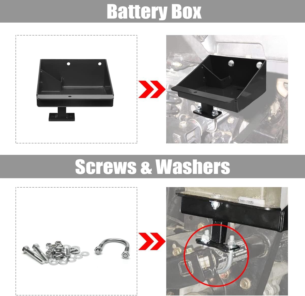 Canitu Black Battery Relocate Kit - Aluminum Battery Tray with Wires, Replacement Battery Box & Remote Terminals for Polaris Sportsman 450/570 (2014-2021) | Off-Road ATV & UTV Accessories for Enhanced Performance