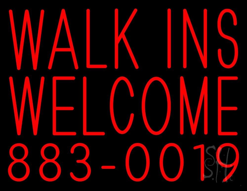Red Walk Ins Welcome LED Neon Sign with Phone Number - 15x19 Inches, Black Square Acrylic Backing, Adjustable Dimmer - Bright Premium Indoor LED Sign for Military & Defense Force - Perfect for Bar, Restaurant, Gym, or Office Decor