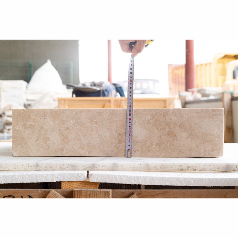 Elegant Cappuccino Beige Marble Rectangular Bathroom Vanity Sink - Modern Above Counter Vessel Sink for Luxury Bathrooms (CM B 036 B) | Perfect for Master Bath, Powder Room & Spa Retreats