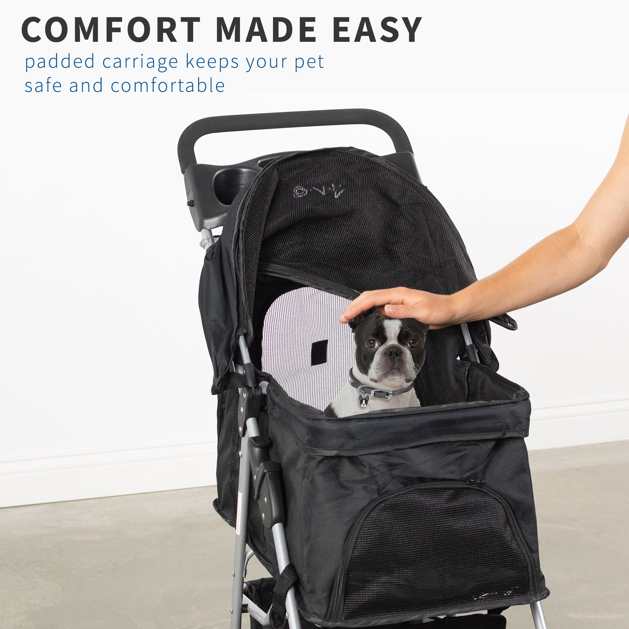 4 Wheel Pet Stroller for Small Dogs & Cats - Lightweight Foldable Travel Carrier with Storage Basket - Perfect for Outdoor Walks, Vet Visits & Shopping Trips