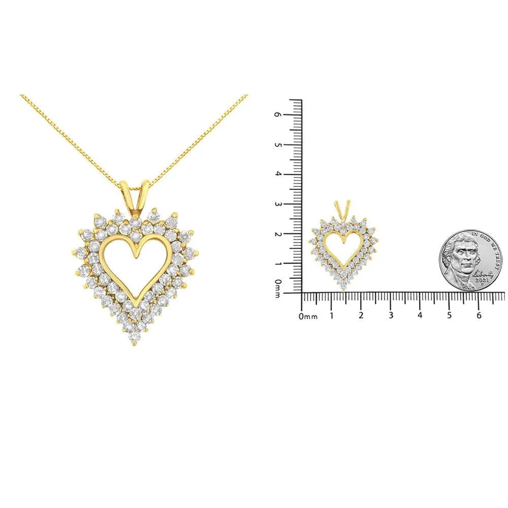 10K Yellow Gold 3.0 Carat Diamond Heart Pendant Necklace - Brilliant Cut Open Heart 18
