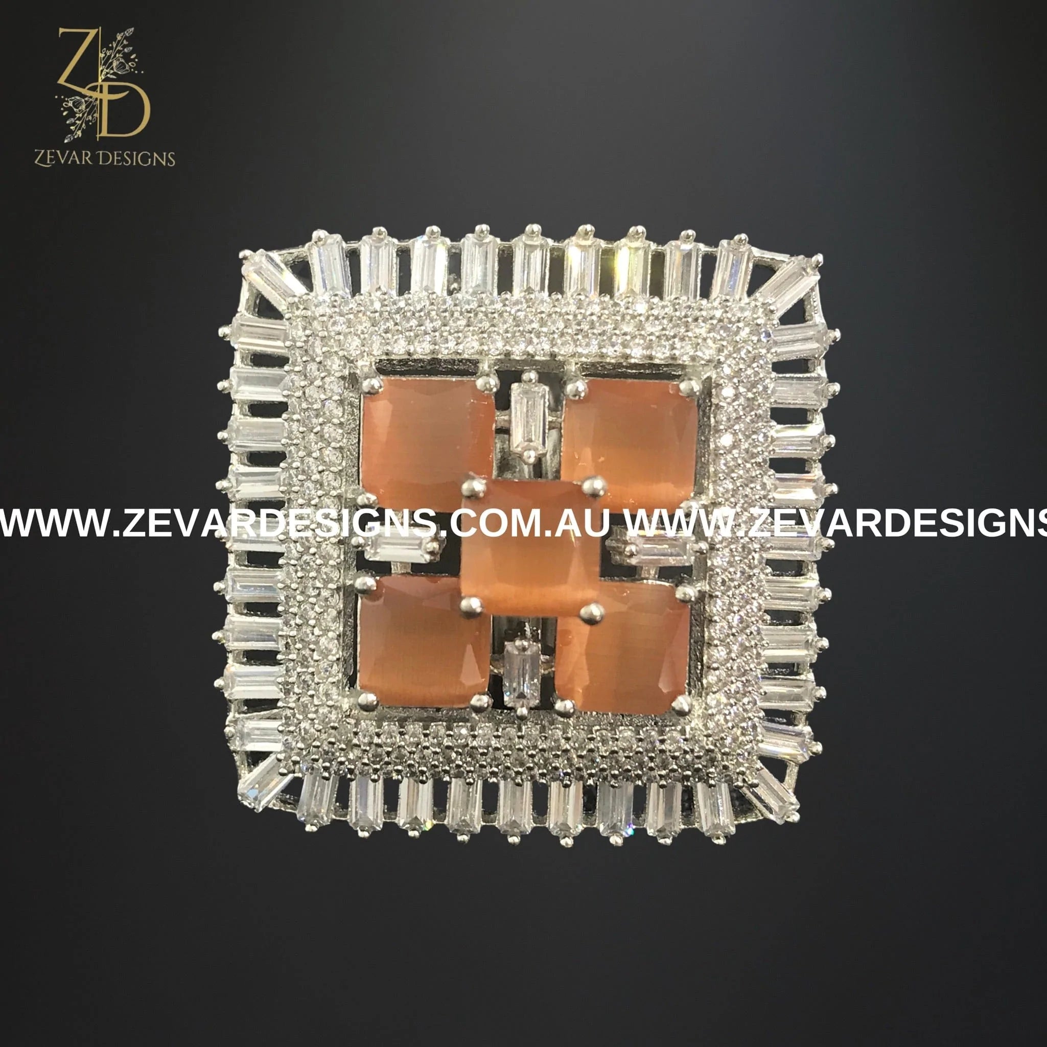 AD/Zircon Peach Ring - Elegant Cubic Zirconia Jewelry for Women, Perfect for Weddings, Anniversaries & Special Occasions