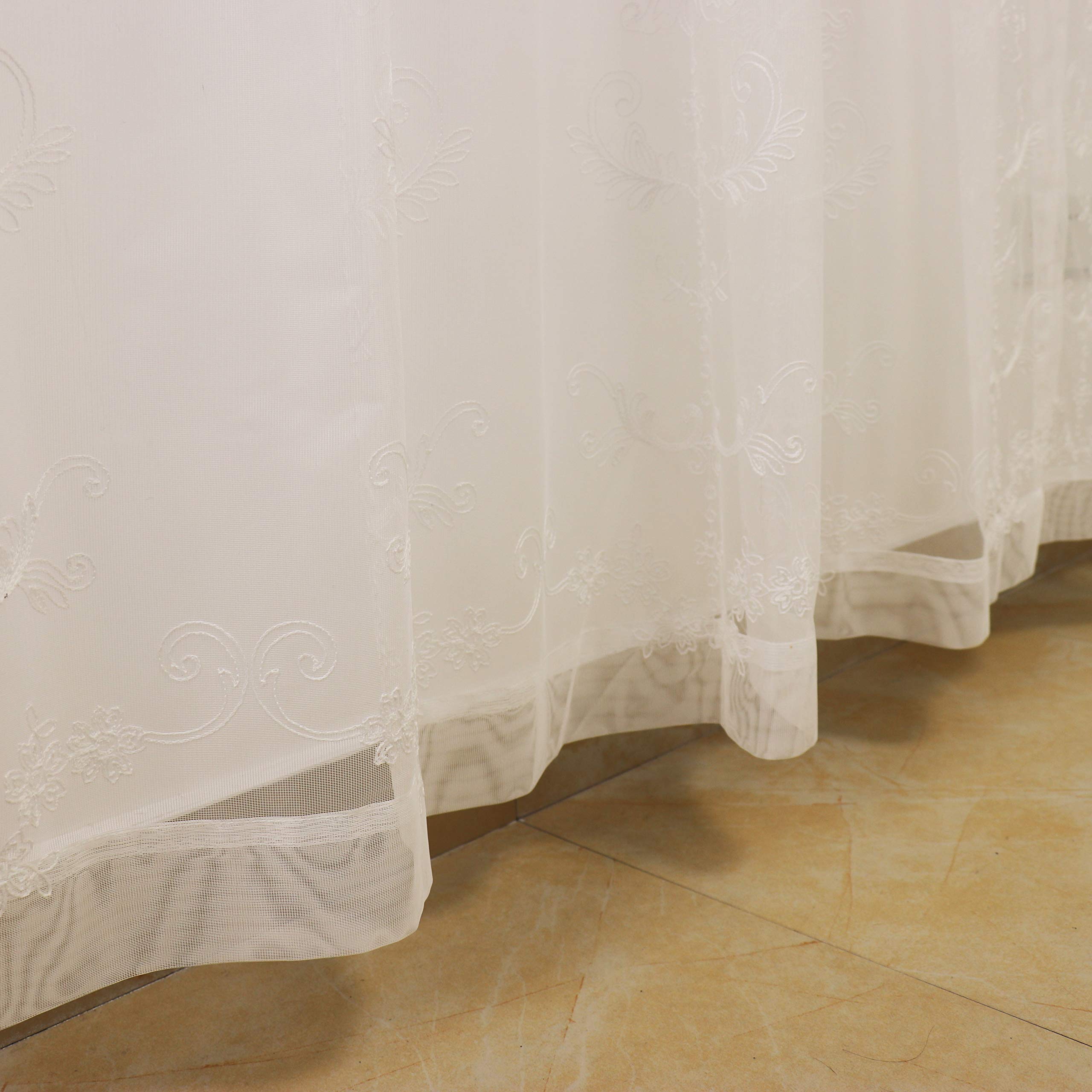 SLOW SOUL 2 Panels White Embroidered Sheer Curtains - European Style Floral Tulle Window Drapes for Living Room & Bedroom, Rod Pocket Design, 54W x 96L Inches - Perfect for Soft Lighting & Romantic Home Decor