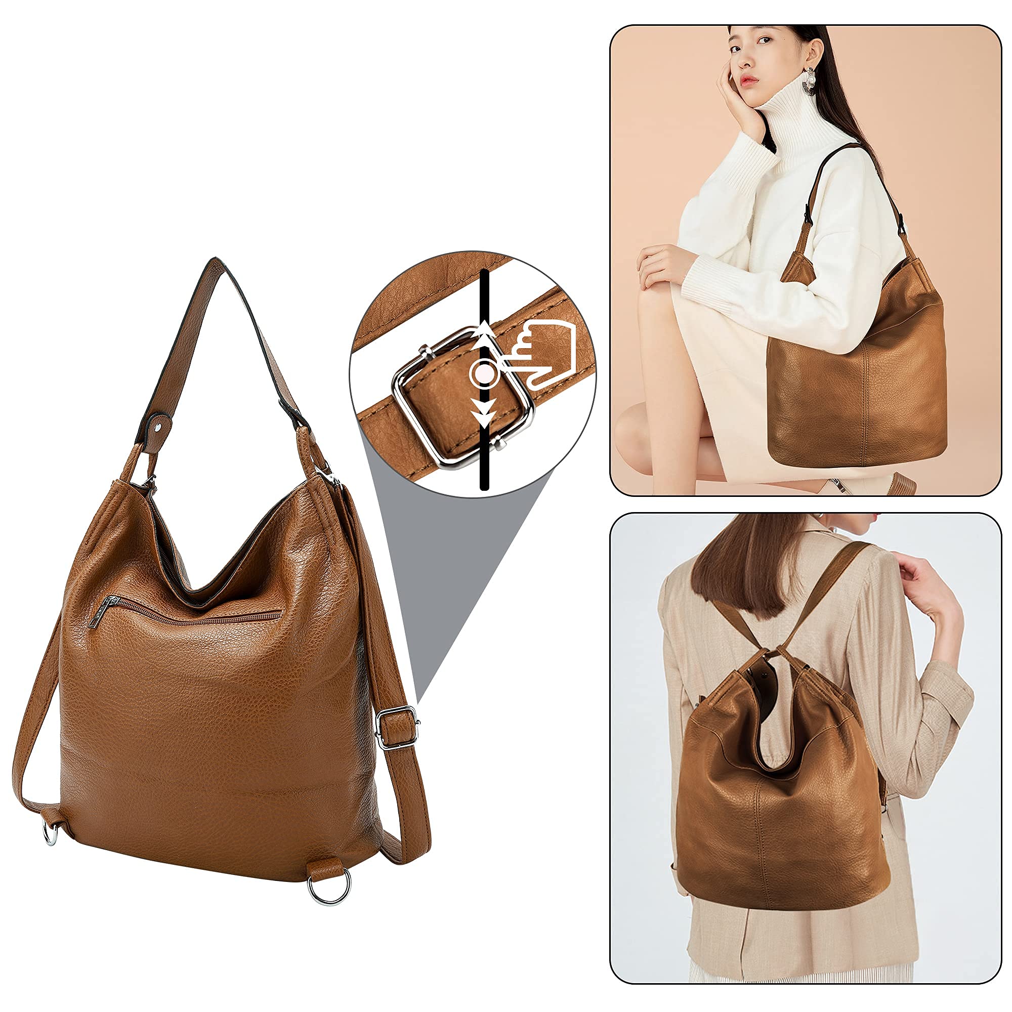 Women's Convertible Backpack Purse - Crossbody Shoulder Handbag in Brown | Fashionable & Functional for Work, Travel & Daily Use