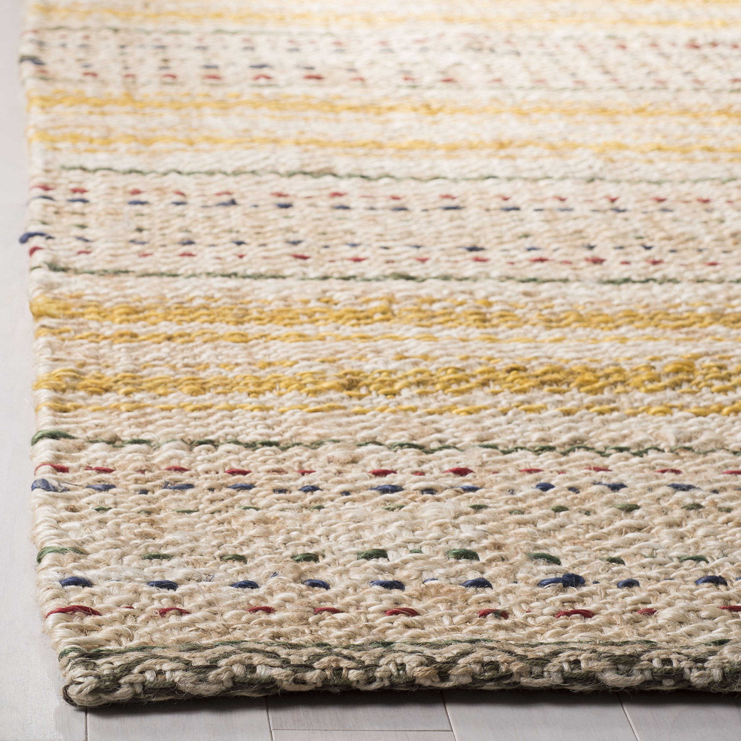 SAFAVIEH Handmade Natural Jute Accent Rug 4' x 6' - Ivory & Gold Striped Design for High Traffic Areas | Perfect for Entryway, Living Room, Bedroom & Home Decor | Eco-Friendly Fiber Collection (NF202A)