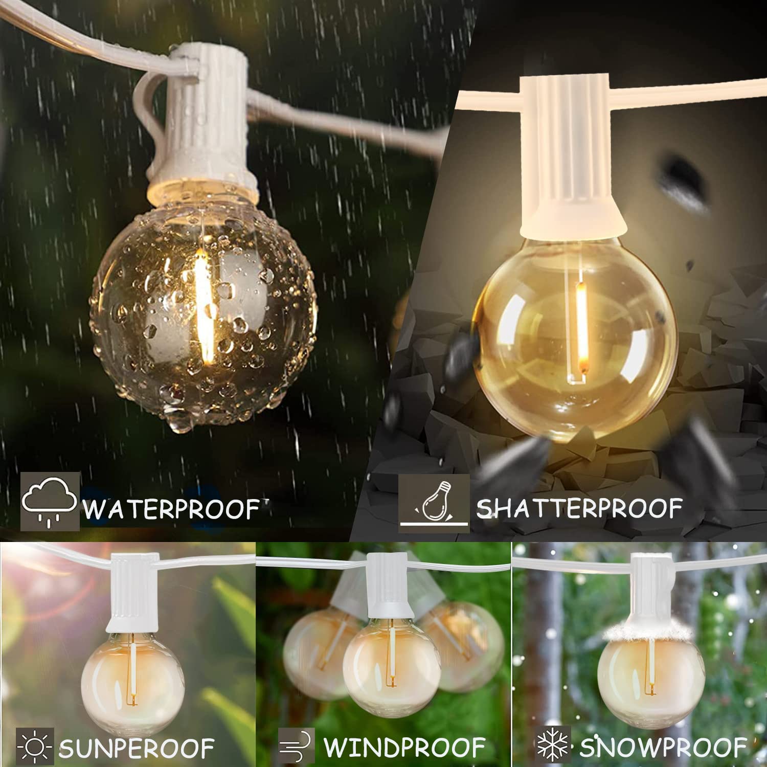 Abeja 100FT Outdoor String Lights - 52 Dimmable G40 Shatterproof LED Bulbs, 2700K Warm White Waterproof Connectable Patio Lights for Backyard, Garden, Wedding, Party & Porch Decor