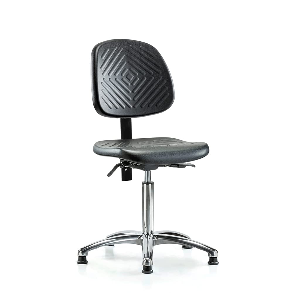 Ergonomic Industrial Chrome Chair with Large Back Support & Stationary Caps - Adjustable Desk Height for Office, Workshop, or Home Workspace