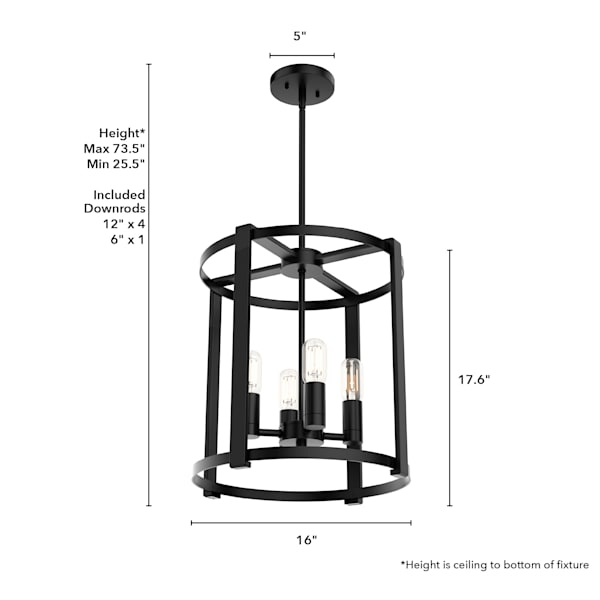 Hunter Astwood 4-Light Matte Black Chandelier - Modern Farmhouse Ceiling Light Fixture for Dining Room, Bedroom or Entryway