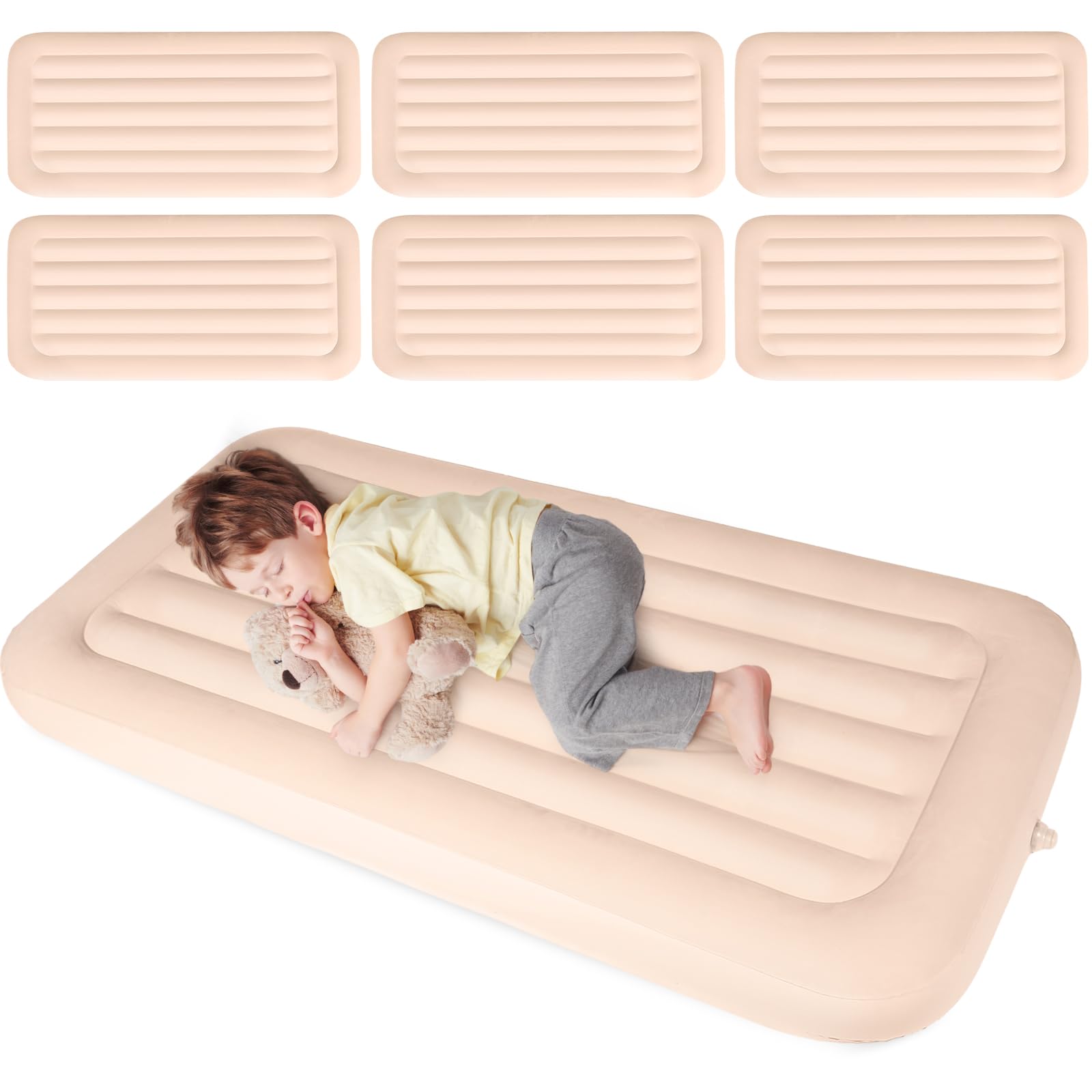 Geetery 6-Pack Kids Inflatable Air Mattress - 55 x 27.6 x 8.7 Inch Toddler Airbed with Flocked Surface & Repair Patches | Foldable, Portable Blow Up Bed for Sleepovers, Travel, Camping, Parties & Indoor/Outdoor Use