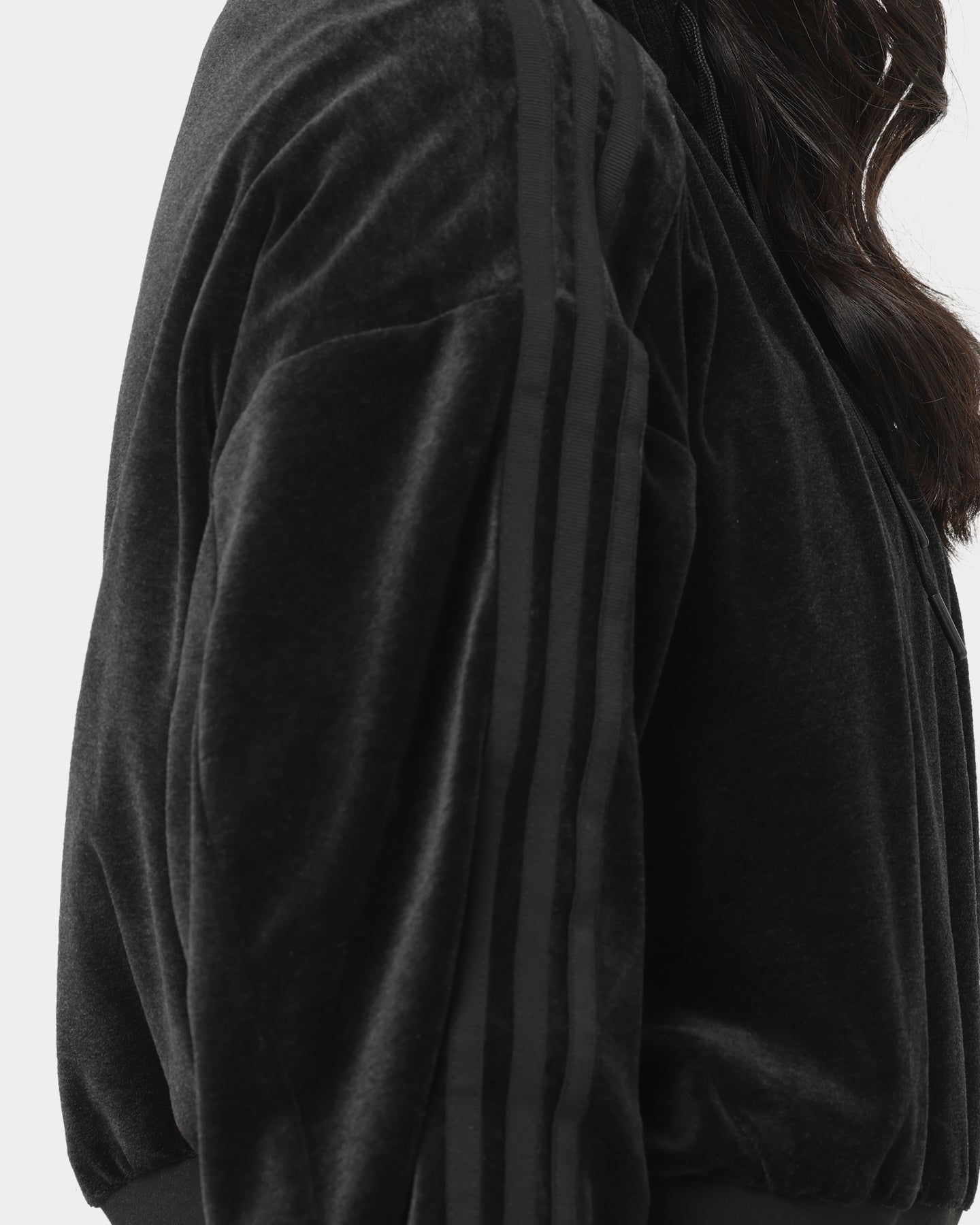 Adidas Women's Cropped Velour Hoodie - Soft & Cozy Pullover Sweatshirt for Casual Wear & Lounge Outfits | Black Melange Color