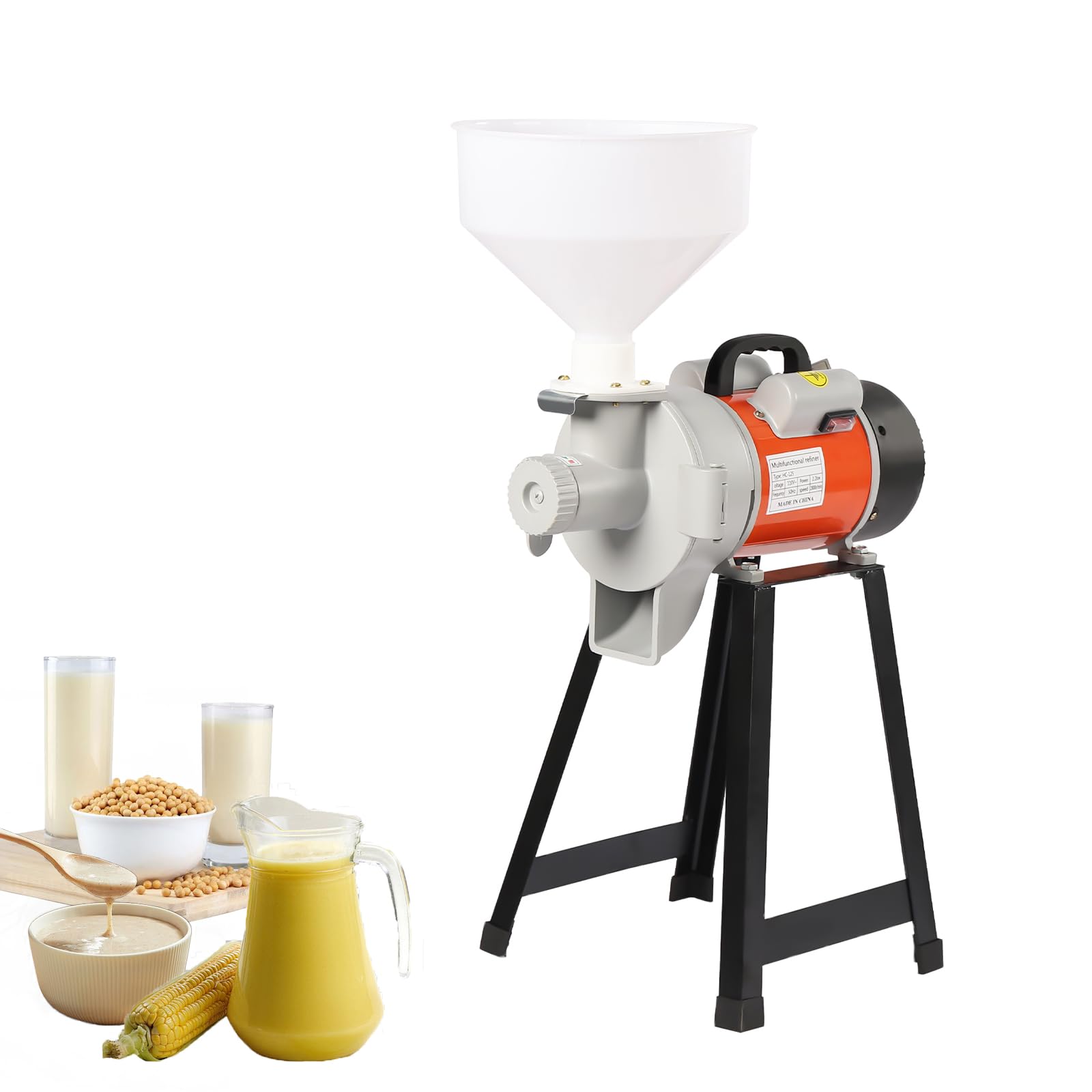 2200W Commercial Electric Grain Mill Grinder for Corn, Wheat & Cereals - 110V Flour Mill Machine with Funnel for Home & Bakery Use (Wet & Dry Grinding) - Perfect for Bread Making, Animal Feed & Healthy Flour Production