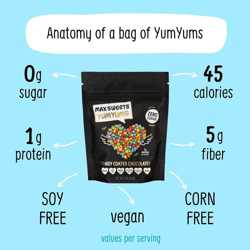 Max Sweets Sugar Free Dark Chocolate YumYums - Keto, Gluten Free, Vegan Candy for Diabetic & Low Carb Diets - Delicious Chocolate Coated Treats (3 Pack) - Perfect for Snacking, Gifts & Healthy Desserts