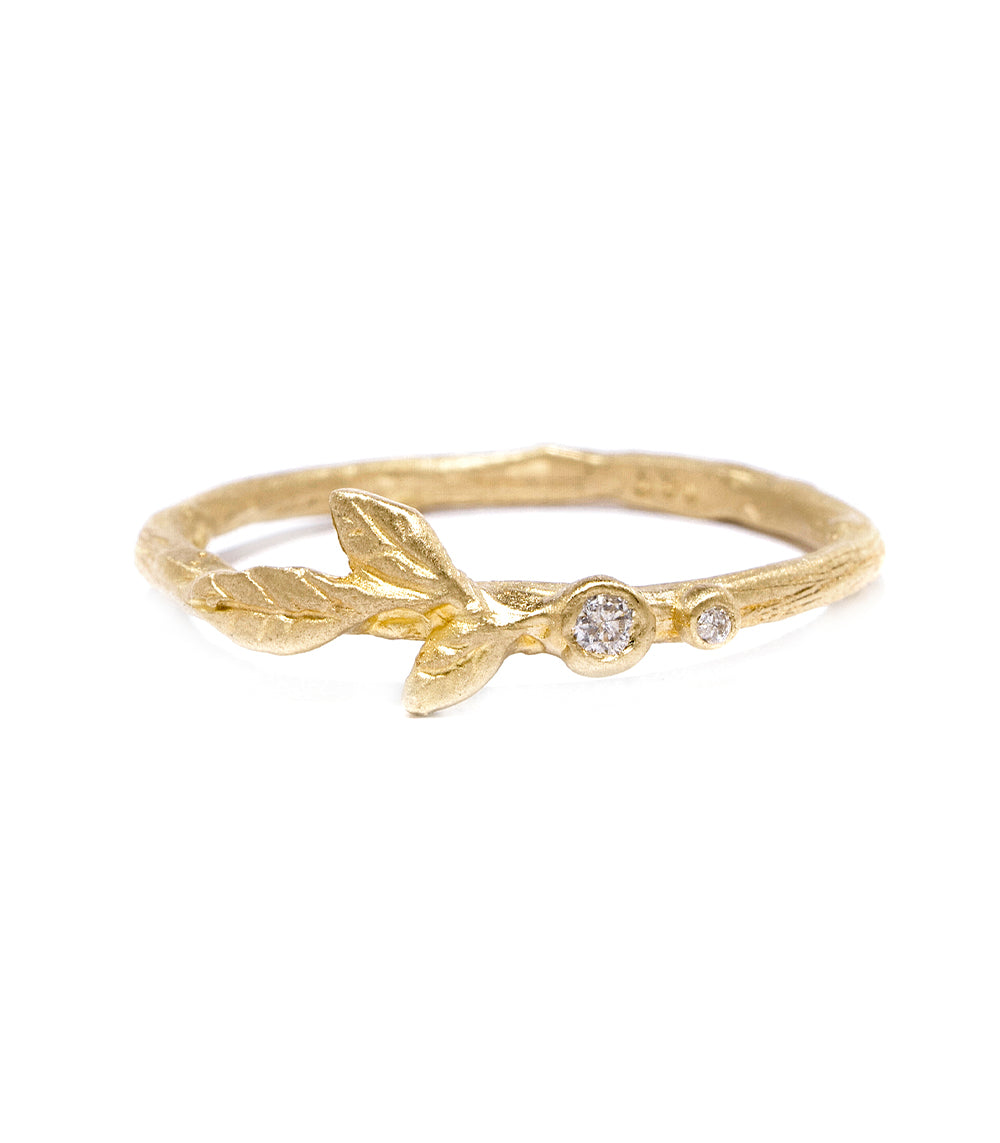 14K Gold Diamond Pod Branch Textured Band Stacking Ring for Women - Elegant Layered Jewelry for Everyday Wear & Special Occasions