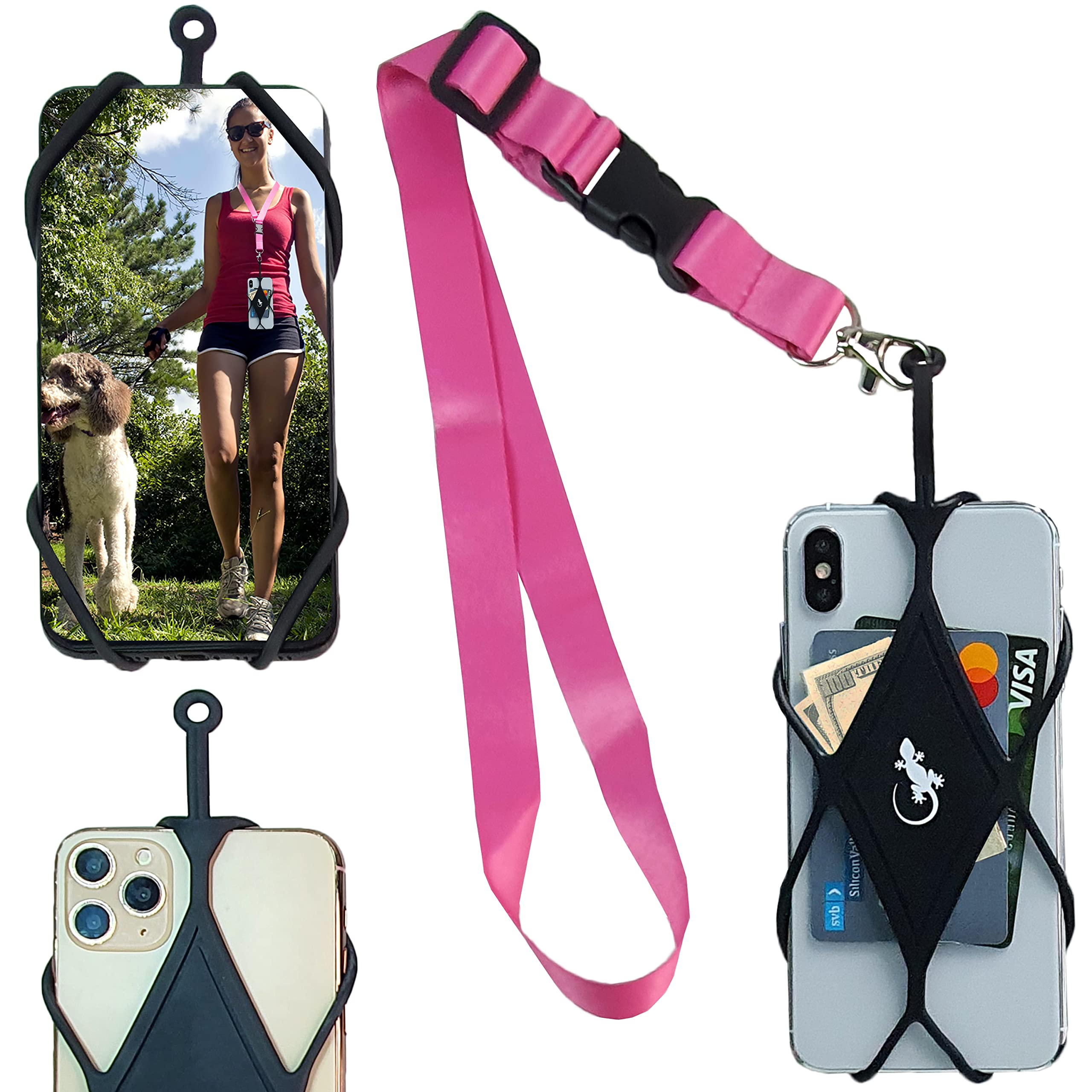 Universal Gecko Travel Tech Cell Phone Holder with Lanyard - Hands-Free Phone Case for Walking, Hiking, Running & Outdoor Activities - Fits Most Smartphones (iPhone, Samsung, Android)