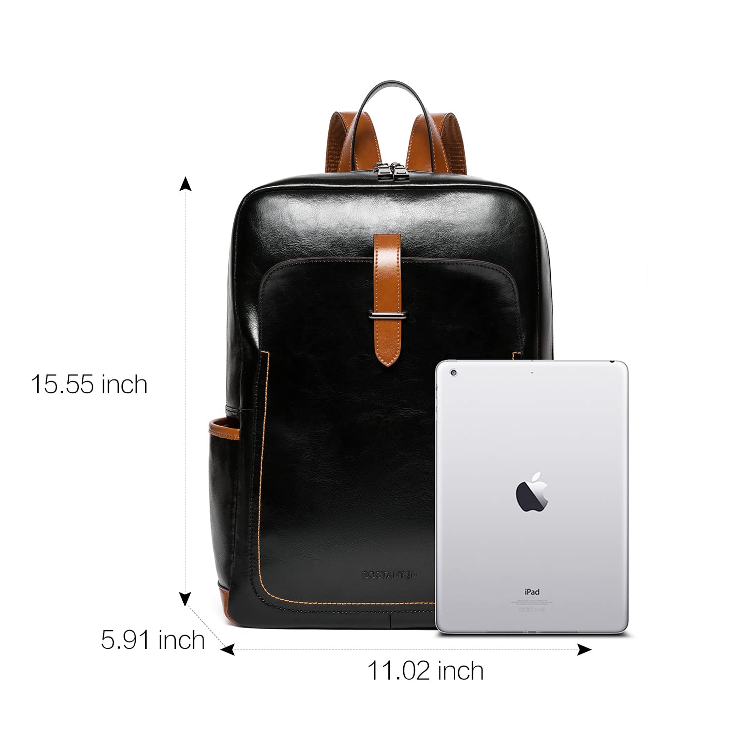 BOSTANTEN Genuine Leather Laptop Backpack for Women - 15.6 Inch Stylish Computer Bag, College Backpack, Work & Travel Purse (Black-Brown) - Perfect for Business Trips, Commuting & School Use