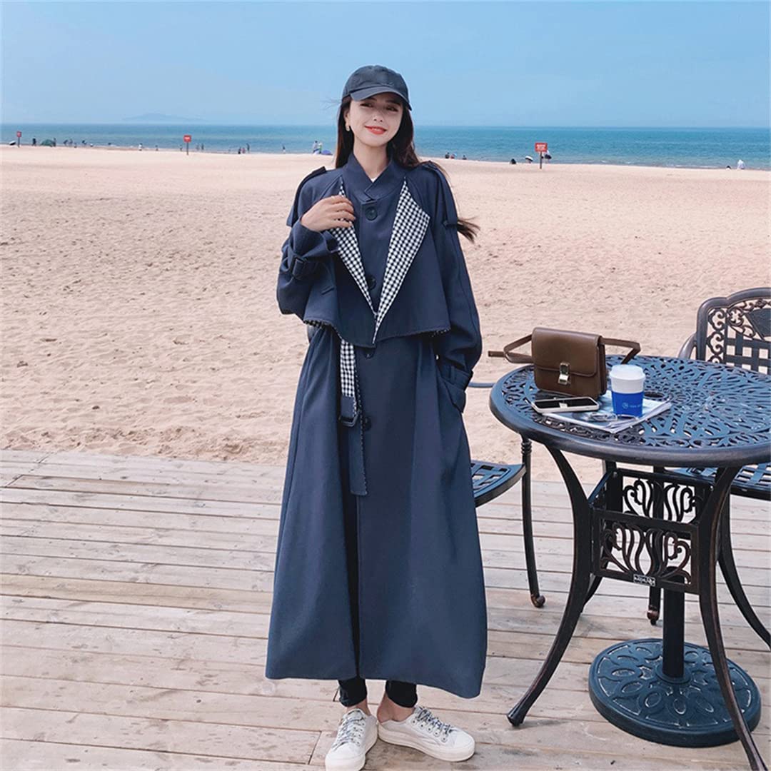 Women's Korean Style Loose Trench Coat - Long Sleeve Plaid Lapel Windbreaker Jacket for Autumn | Casual Outerwear for Women | Perfect for Fall Layering, Office Wear & Street Fashion
