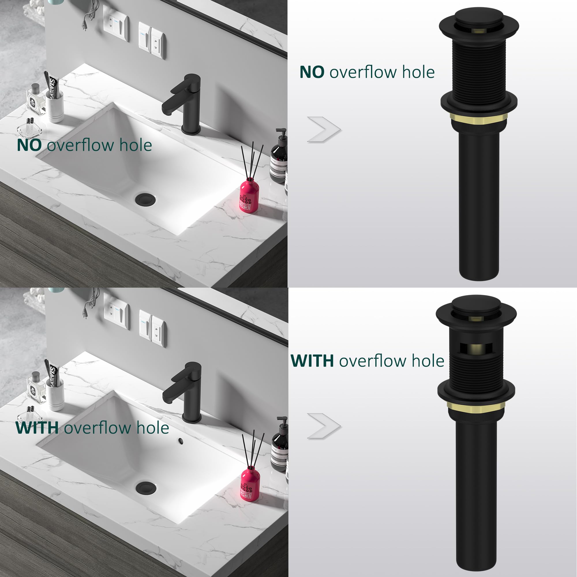 All-Metal Heavy-Duty Bathroom Sink Drain Without Overflow - Rustproof Brass & 304 Stainless Steel Vessel Lavatory Pop-Up Drain Stopper in Black | Perfect for Modern Vanities, Luxury Bathrooms & Commercial Spaces