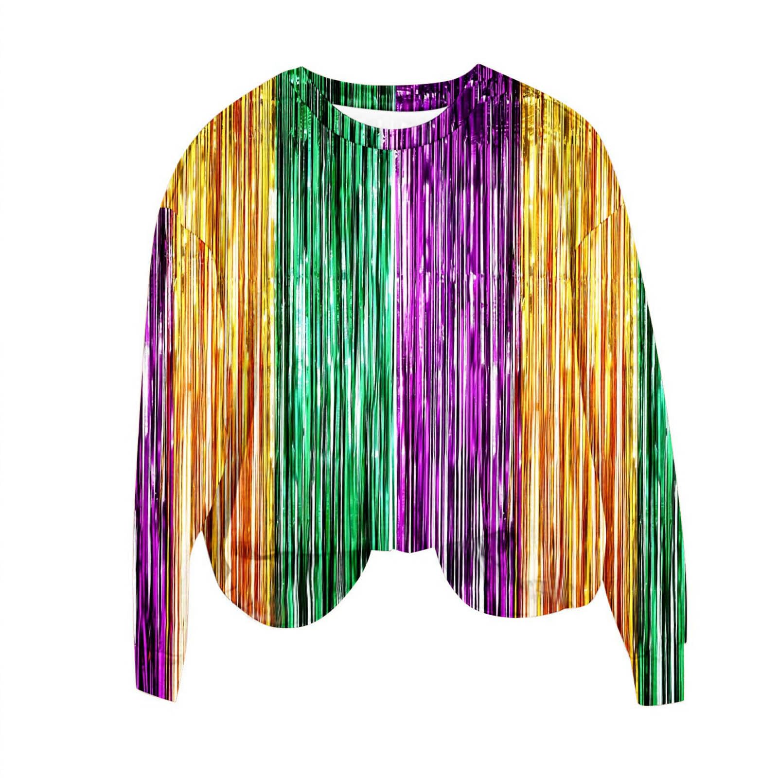 Oelaio Women's Long Sleeve Novelty Print Shirt - Mardi Gras Mask Graphic Party Top for Ladies | Perfect for Costume Parties, Festivals & Night Out