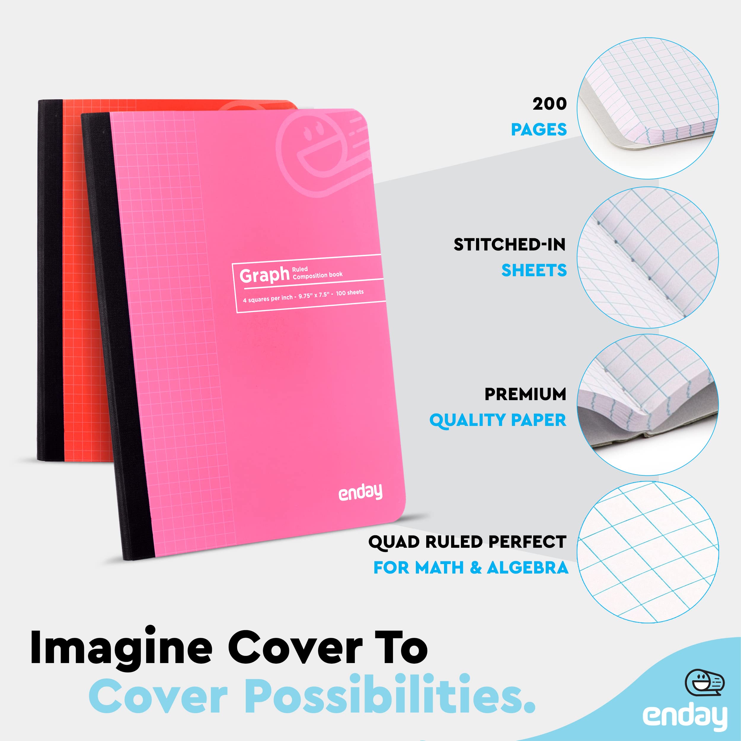 Enday Bulk Graph Paper Composition Notebooks - 48 Pack, Pink Hard Cover, 4x4 Quad Ruled (4 Squares Per Inch), 100 Sheets Each - Premium Graphing Notebooks for Math, Engineering & School Note Taking