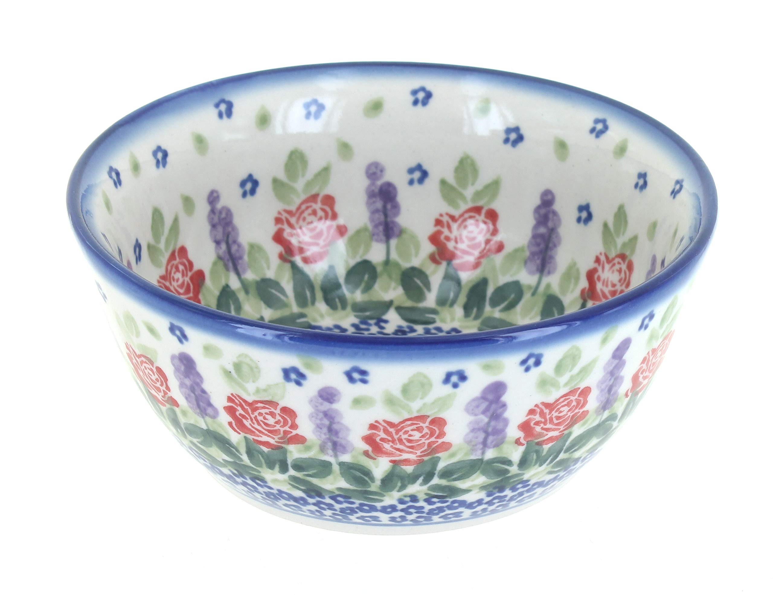 Handmade Blue Rose Polish Pottery Bowl - Ceramic Soup & Cereal Bowl Set - Floral Design Kitchenware for Breakfast, Dining & Home Decor