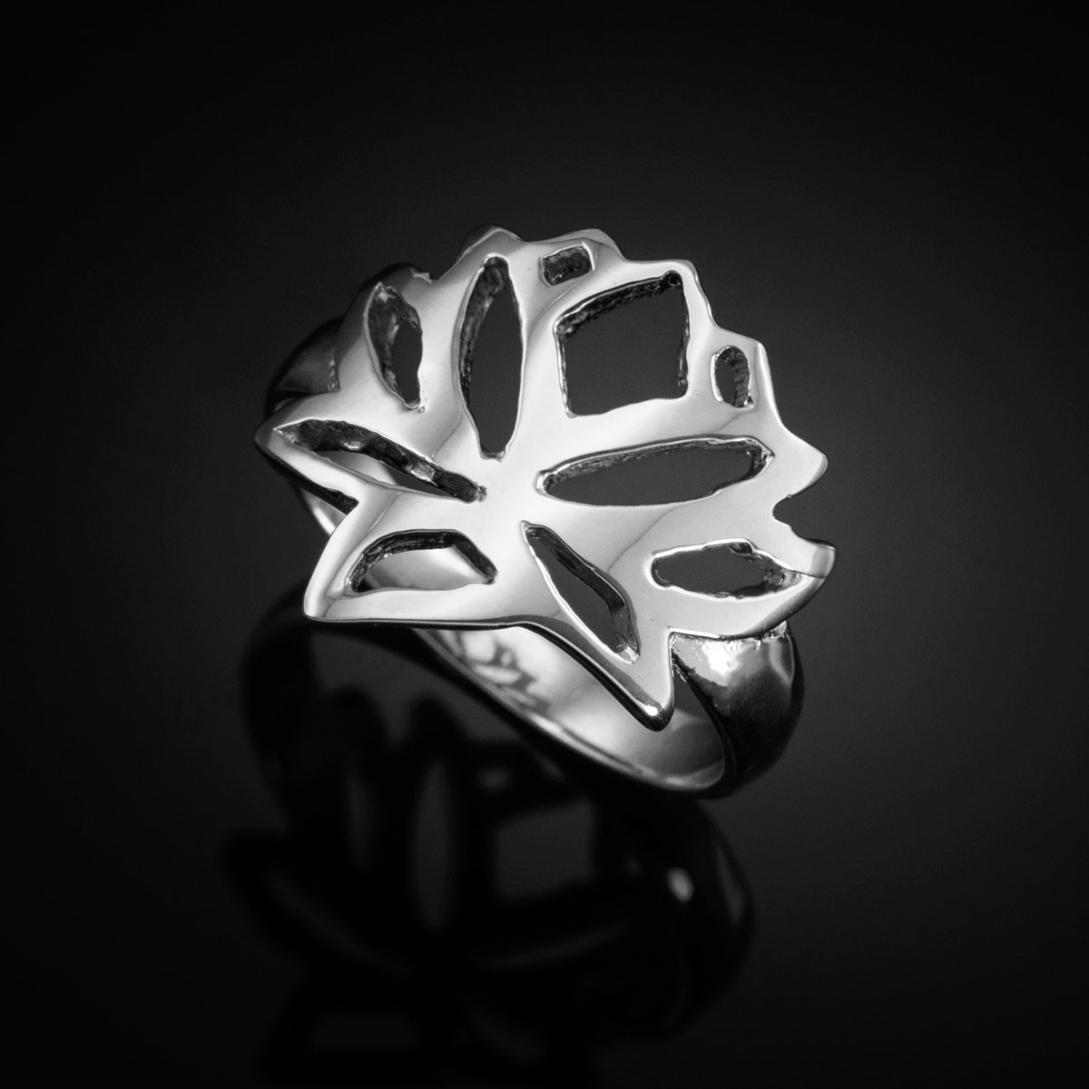 10K White Gold Lotus Flower Ring - Elegant Cutout Blossom Band for Women, Perfect for Weddings, Anniversaries & Special Occasions