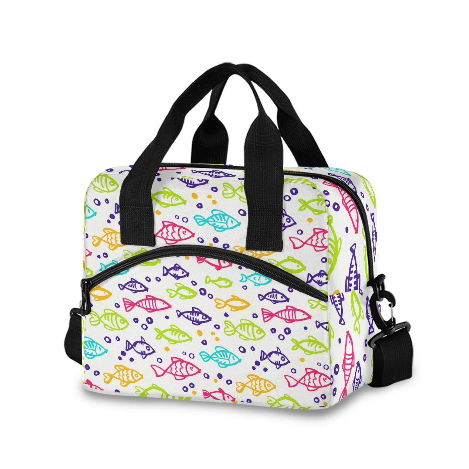 Multicolor Seamless Fish Lunch Bags - Reusable Insulated Lunch Box Cooler Tote Shoulder Bag for Work, School, Picnic & Outdoor Travel | Perfect for Office Lunch, Beach Trips & Camping