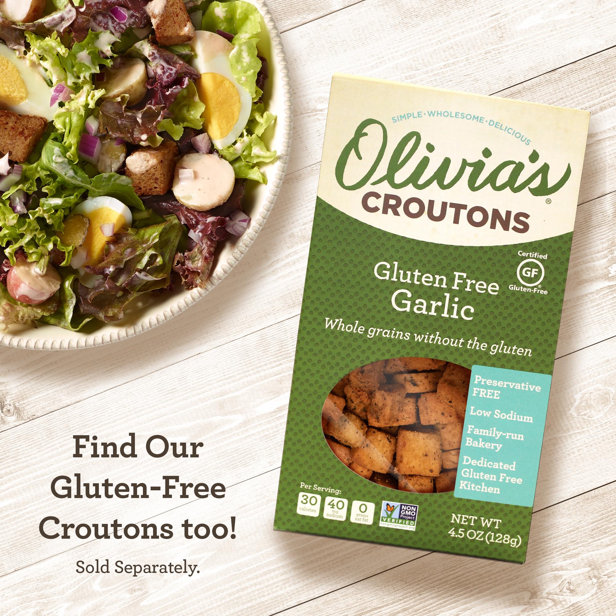 Organic Garlic & Herb Croutons for Salad - Vegan, Whole Grain Crunchy Toppings (4.5oz, 2 Packs) | Perfect for Caesar Salads, Soups & Snacks - Olivia's Croutons