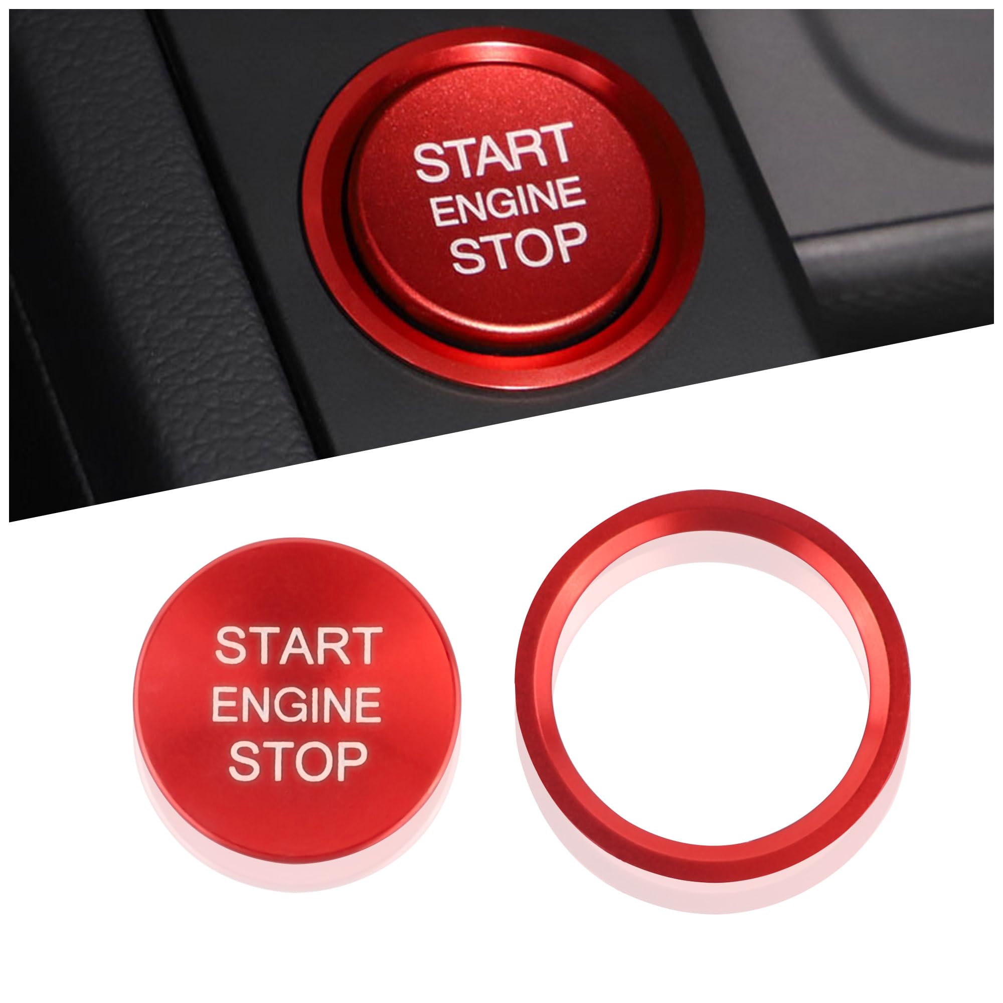 Premium Aokdom Aluminum Car Push Start Button Cover for Audi - Red Engine Start Stop Button with Metal Ring, Stylish Car Interior Accessories for Enhanced Vehicle Decor and Ignition Upgrade