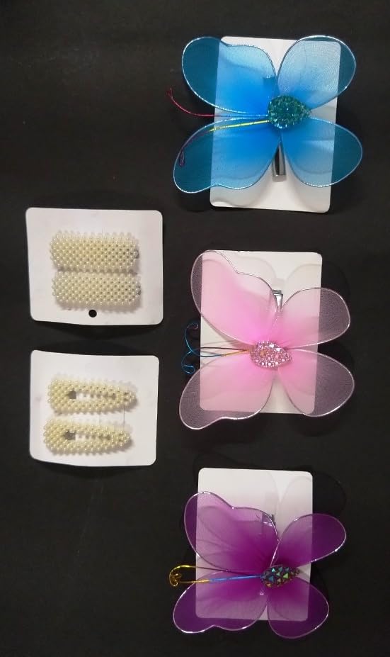 PRW Hair Accessories Set - 3 Butterfly Hair Clips & 2 Pairs of Barrettes for Women & Girls | Perfect for Weddings, Parties & Daily Styling