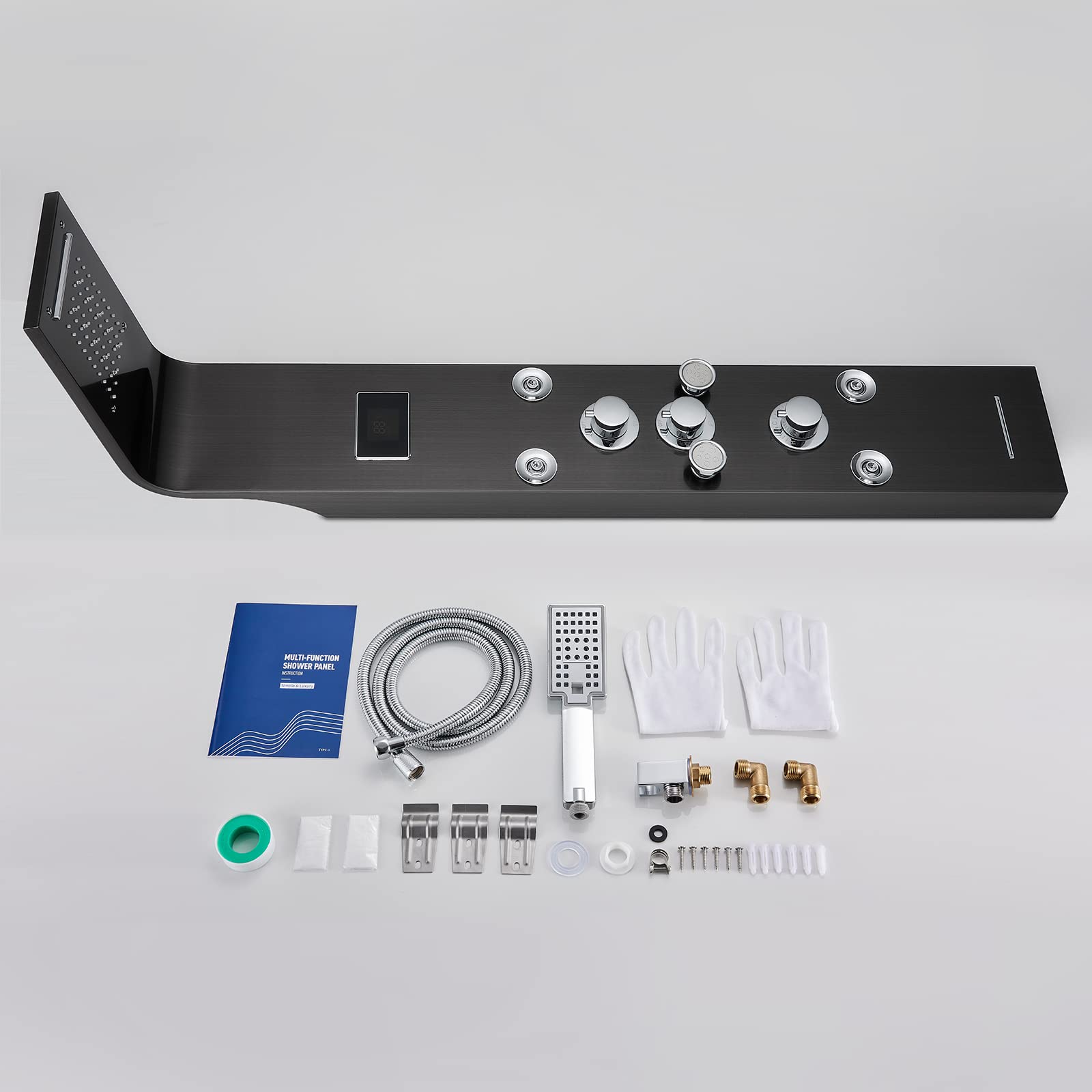 Black Stainless Steel LED Light Shower Panel System with Rainfall Shower Head, Massage Jets & Handheld Spray - Perfect for Modern Bathroom Renovation & Spa-Like Shower Experience