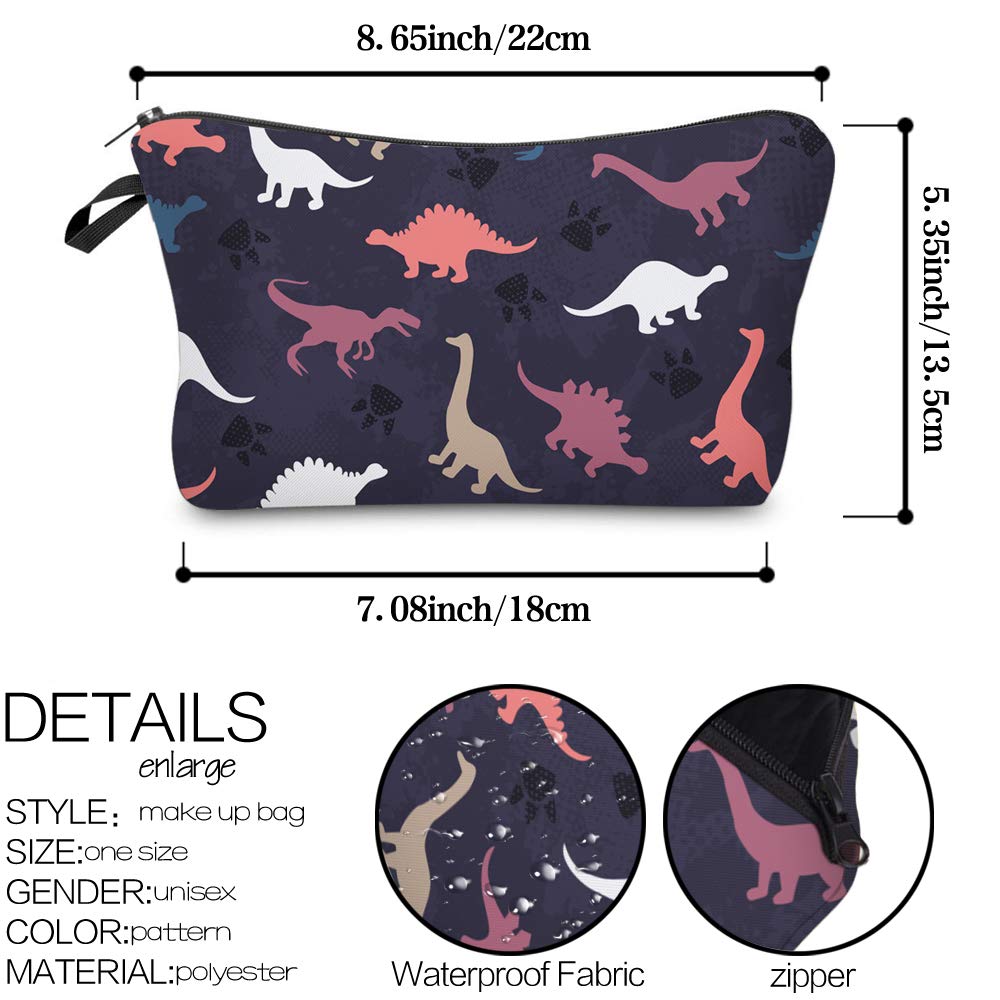 Waterproof Cosmetic Pouch for Women - Large Capacity Makeup Bag, Travel Toiletry Organizer, Portable Wash Bag - Perfect for Travel, Gym, Beach & Daily Use (Dino 2361)
