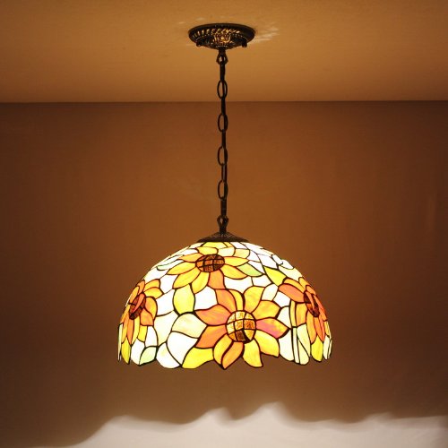 Tiffany 16-inch European Sunflower Chandelier - Single Light Fixture for Dining Room & Living Room Decor