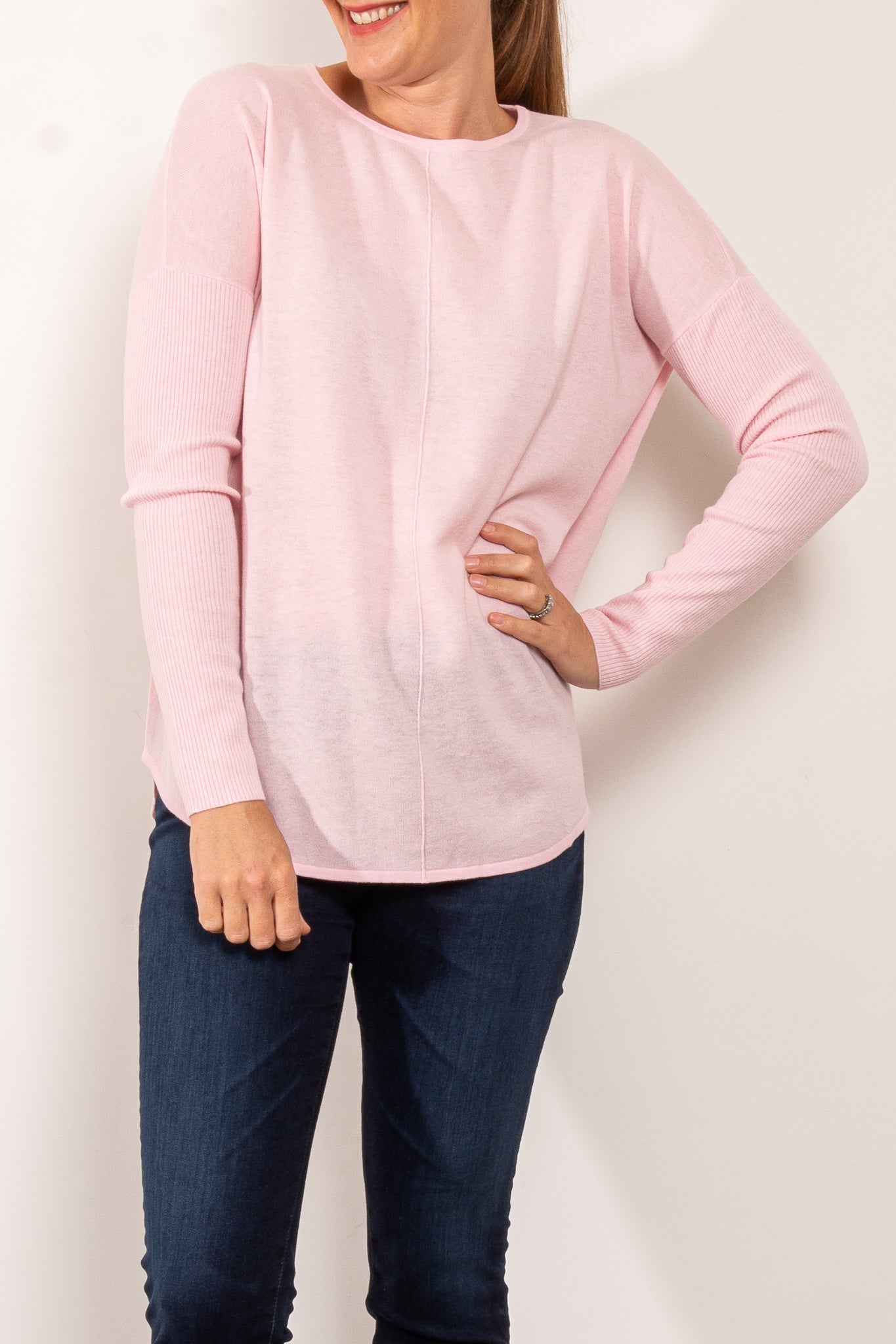Bridge & Lord Curved Hem Crew Neck Sweater for Women - Soft Knit Pullover for Casual Wear & Office Outfits
