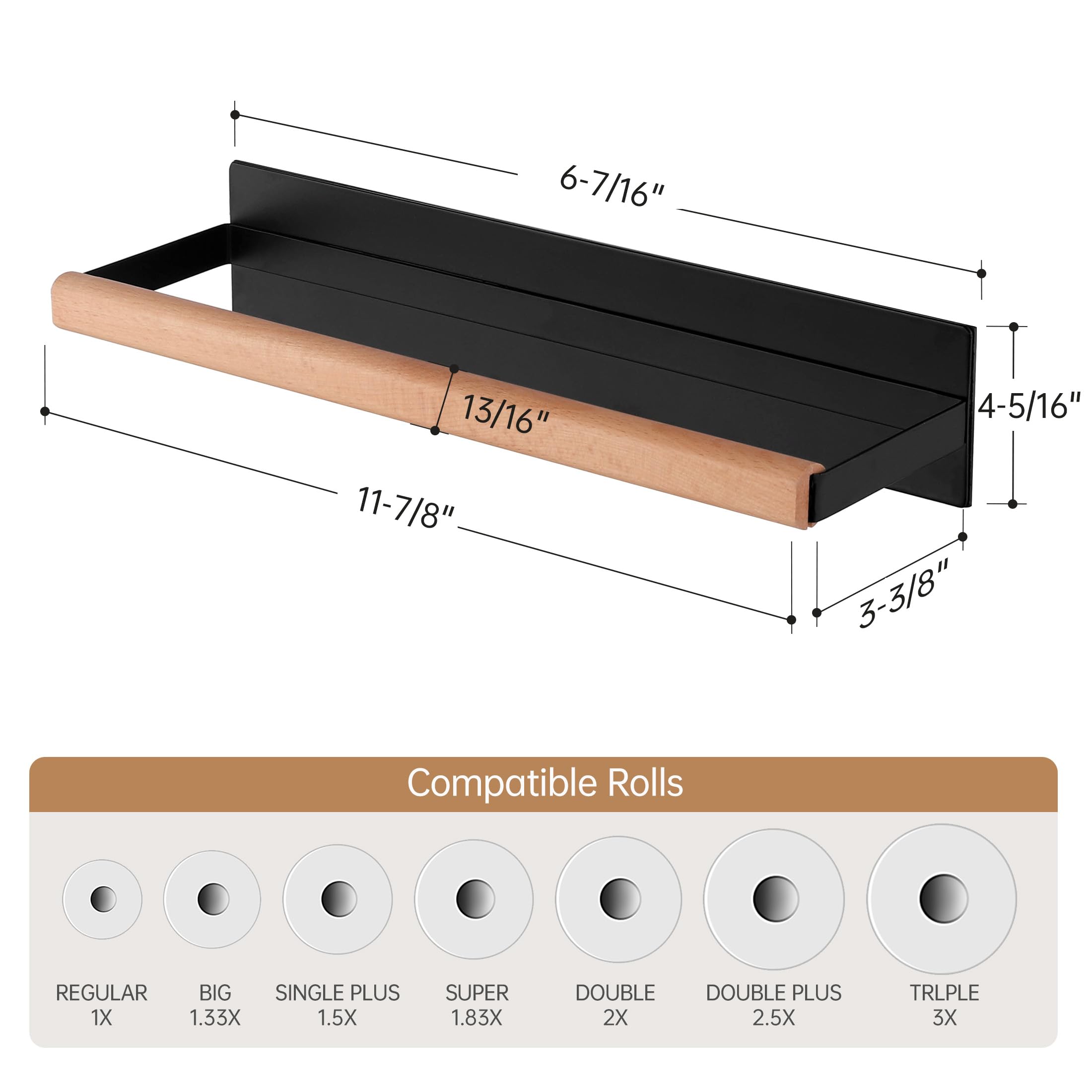 Magnetic Paper Towel Holder for Refrigerator - KES KPH502MA-BK Black Wood & Metal Paper Towel Roll Holder | Space-Saving Kitchen Organizer for Countertops, Cabinets & RVs
