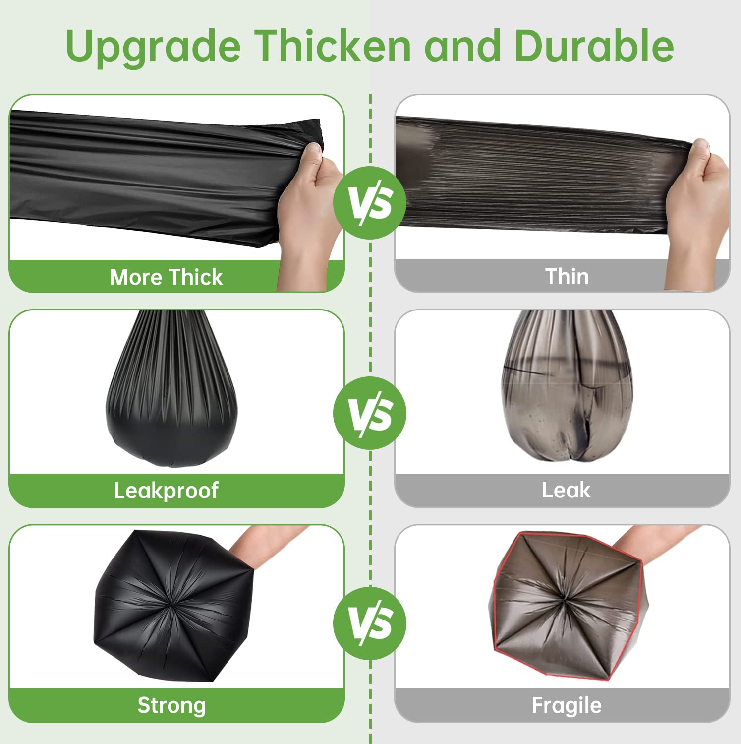 50 Count Compostable Trash Bags 8 Gallon - 1.5 Mil Thickened Eco-Friendly Garbage Bags for Kitchen, Bathroom, Travel & Outdoor Waste Disposal | Plastic-Free, Leak-Proof & Odor Control | Perfect for Camping, Picnics & Home Use
