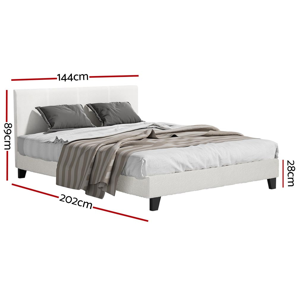 Coogee Double Bed Frame - Soft White Bouclé Upholstered Platform Bed with Wooden Legs | Modern Bedroom Furniture for Master & Guest Rooms