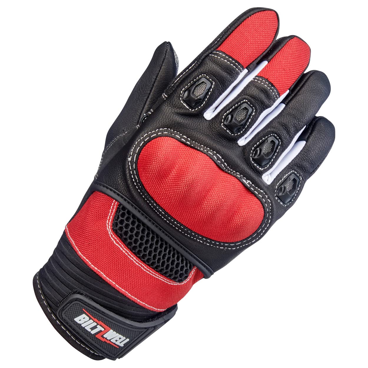 Biltwell Bridgeport CE Certified Motorcycle Gloves with Knuckle Guard & Impact Protection - Red/Black for Riding Safety & Comfort