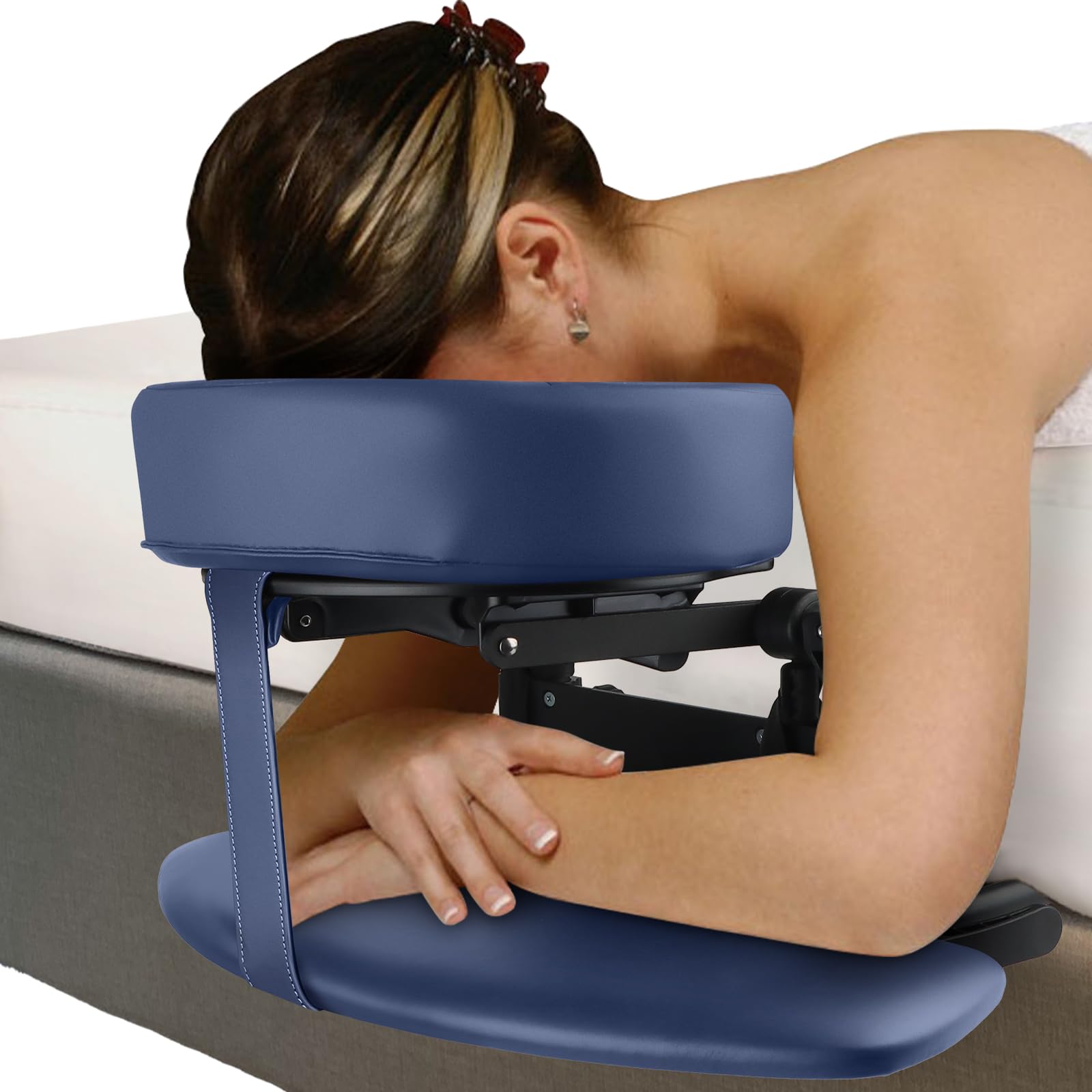 TOROKOM Adjustable Headrest Face Pillow - Ergonomic Cradle & Support Bracket for Massage Tables, Salon Chairs & Home Use - Comfortable Face Cushion for Spa, Beauty Salon & Relaxation (Blue)